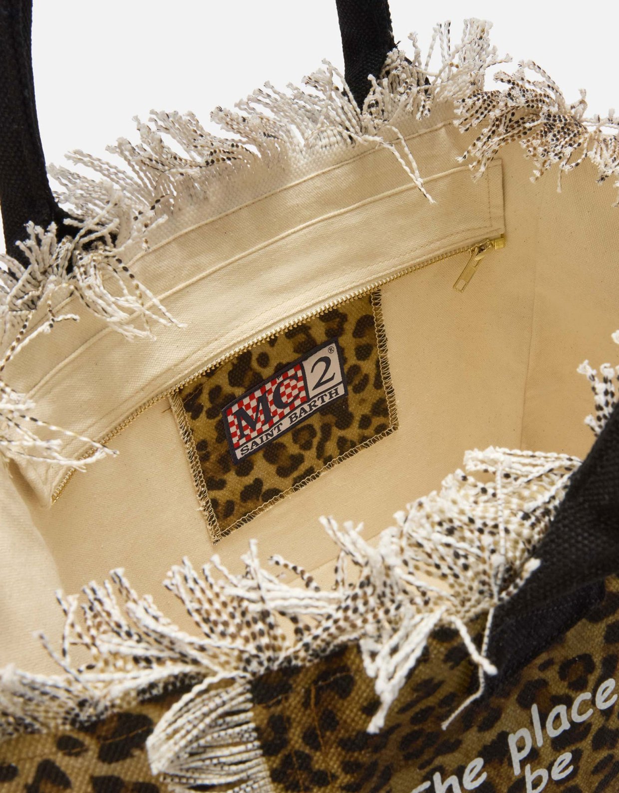 MC2 Saint Barth Leopard print canvas vanity regular bag with fringes