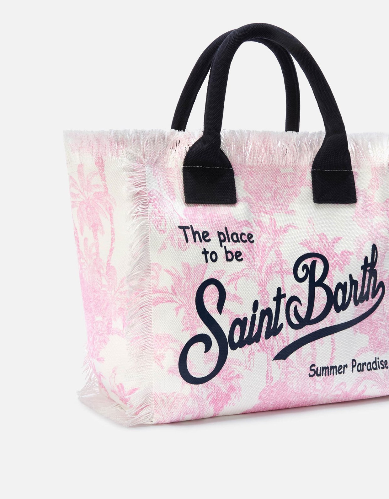 MC2 Saint Barth Regular vanity canvas bag with pink toile de jouy print