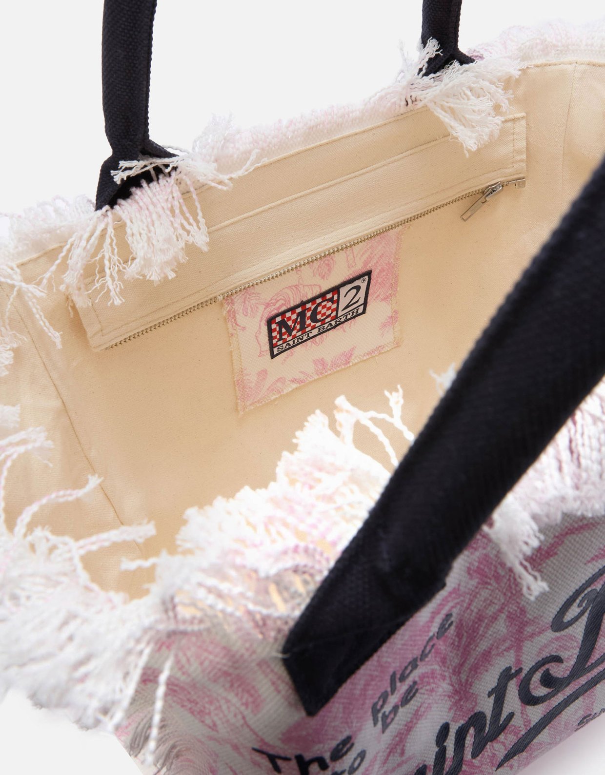 MC2 Saint Barth Regular vanity canvas bag with pink toile de jouy print