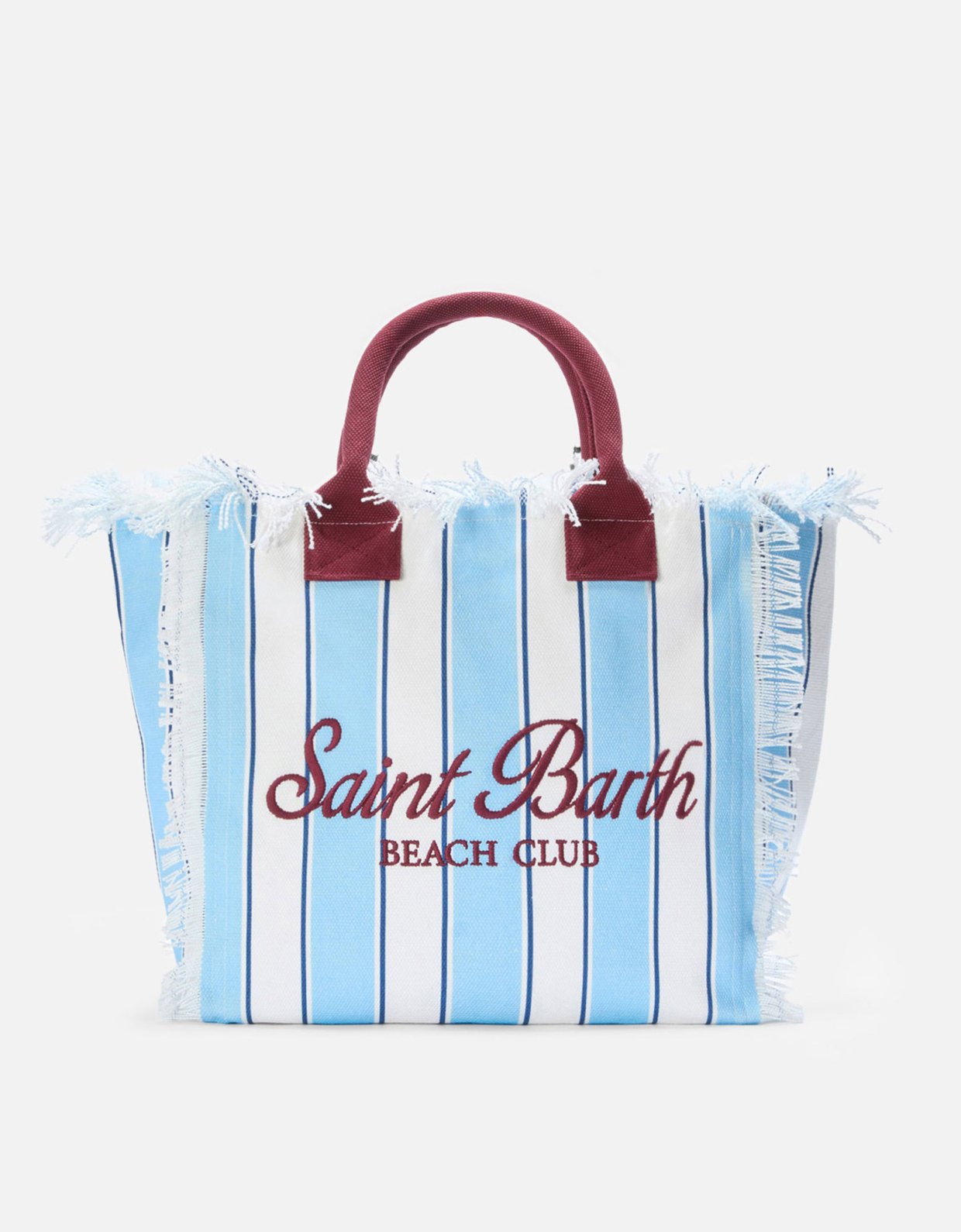 MC2 Saint Barth Canvas vanity regular bag with light blue stripes and Bordeaux details