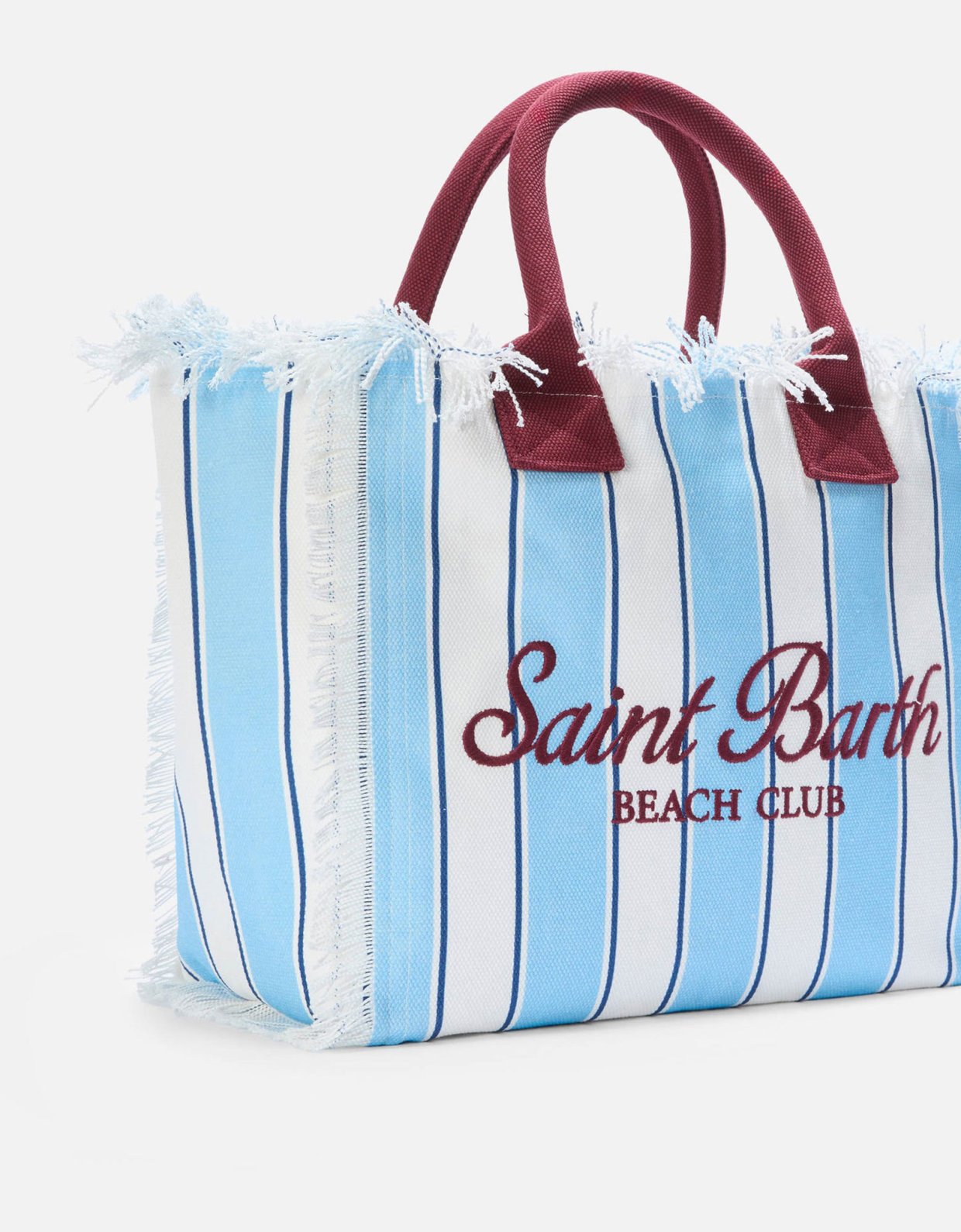 MC2 Saint Barth Canvas vanity regular bag with light blue stripes and Bordeaux details