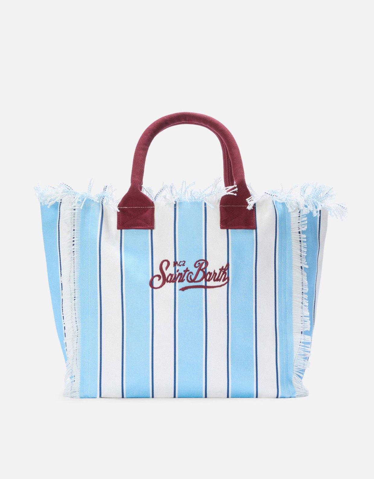 MC2 Saint Barth Canvas vanity regular bag with light blue stripes and Bordeaux details