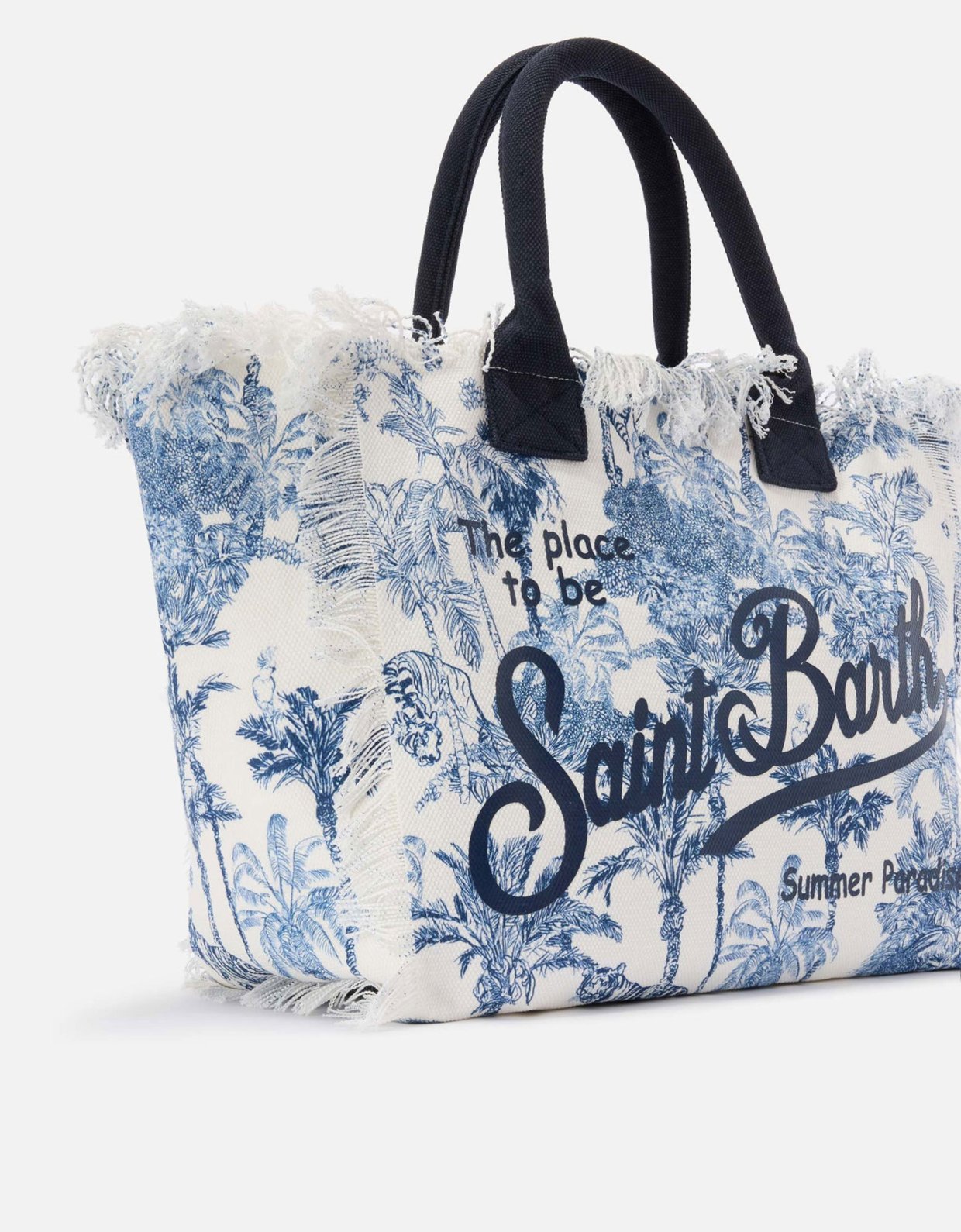MC2 Saint Barth Regular vanity canvas bag with blue toile de jouy print