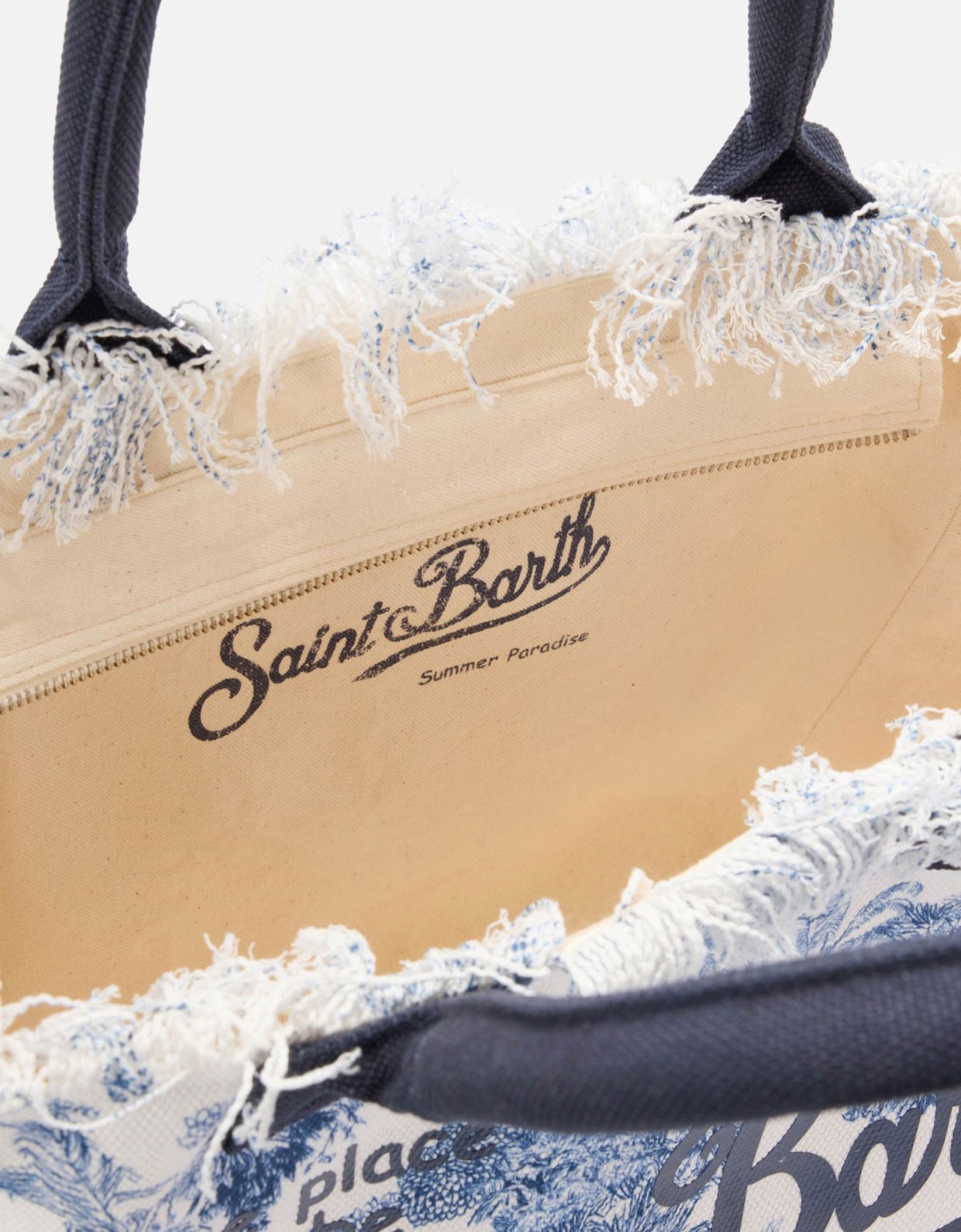 MC2 Saint Barth Regular vanity canvas bag with blue toile de jouy print
