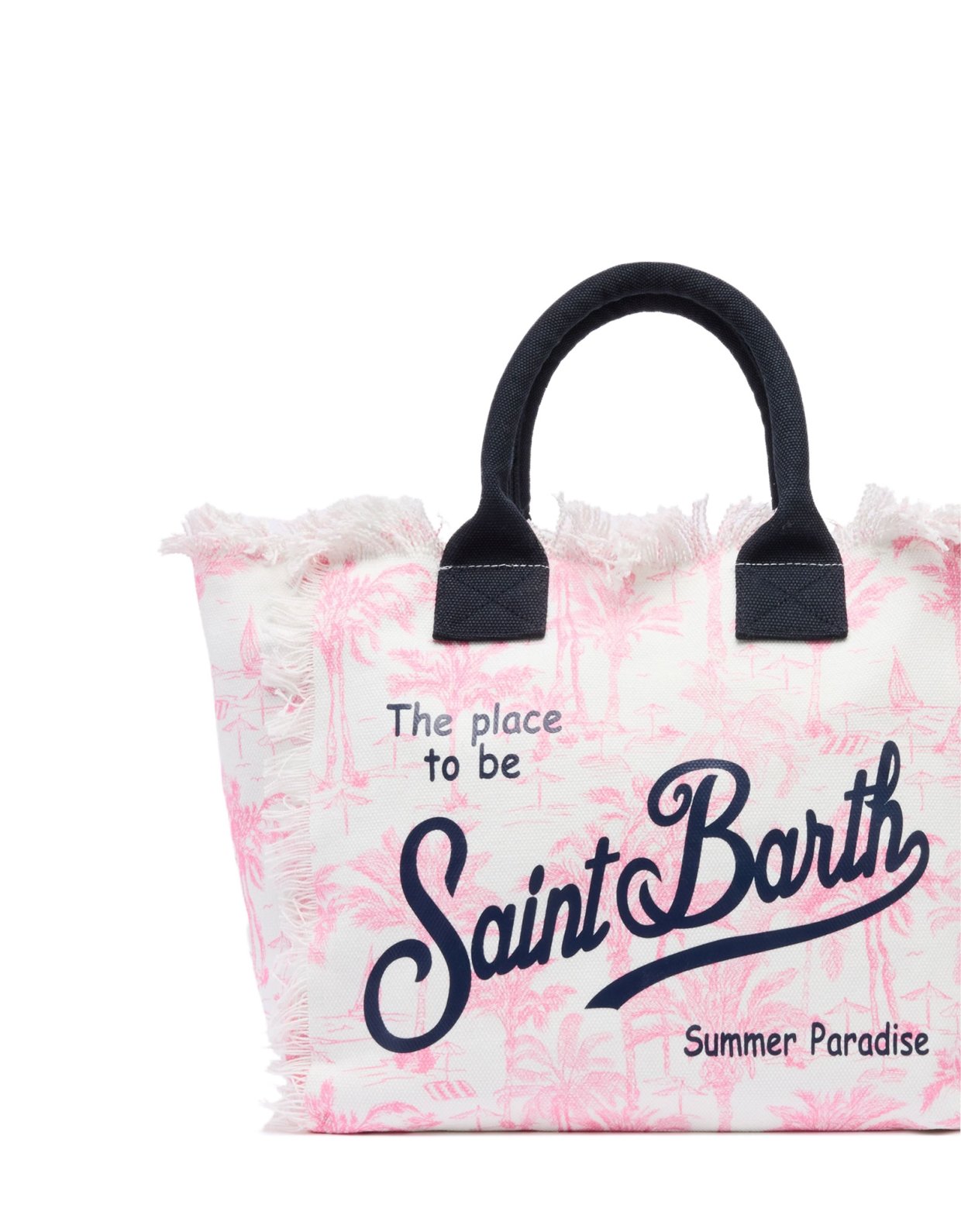 MC2 Saint Barth Pink cotton canvas vanity tote bag with toile de jouy print
