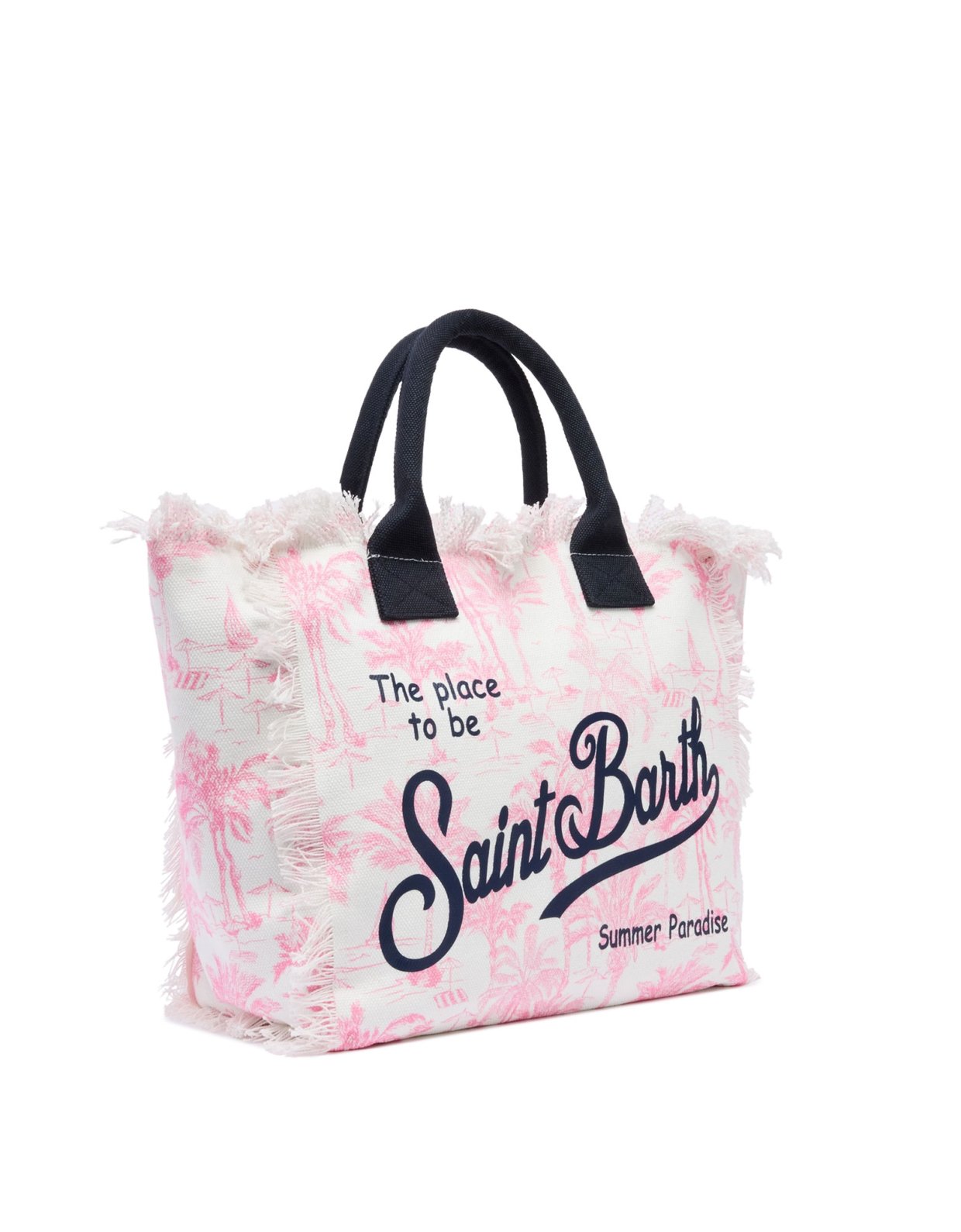 MC2 Saint Barth Pink cotton canvas vanity tote bag with toile de jouy print