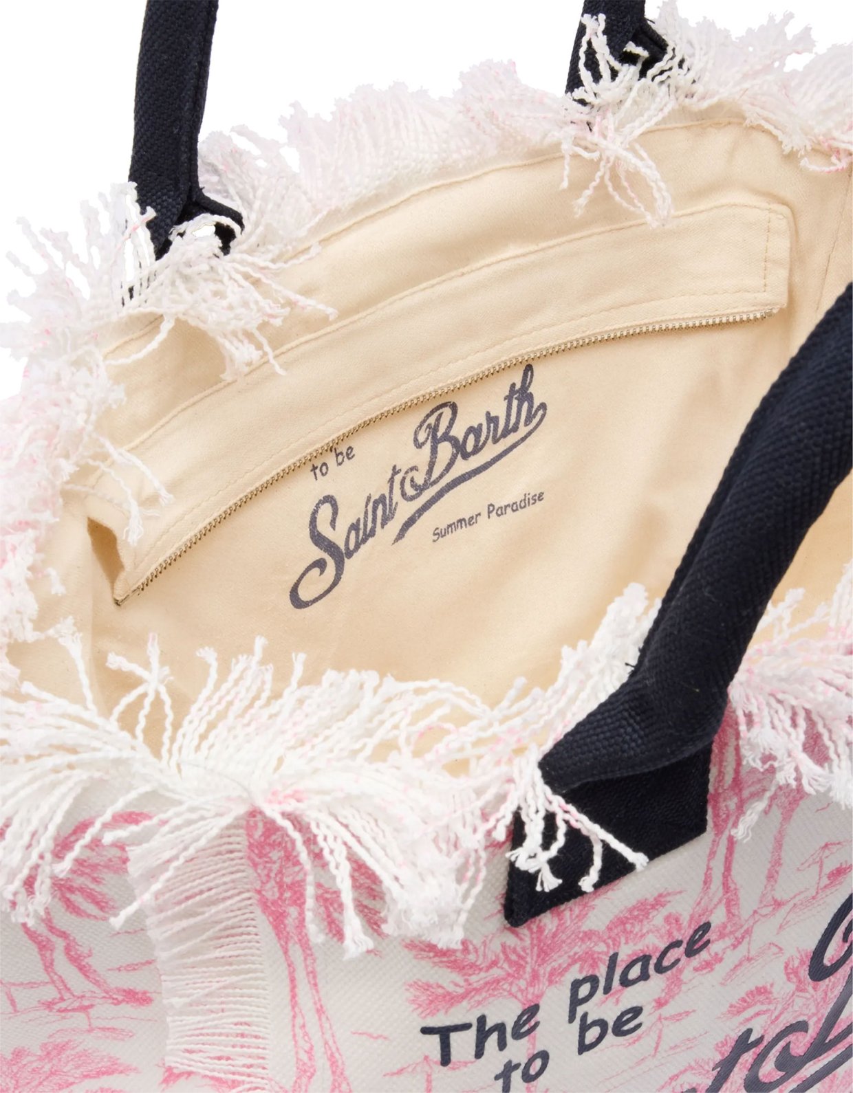 MC2 Saint Barth Pink cotton canvas vanity tote bag with toile de jouy print