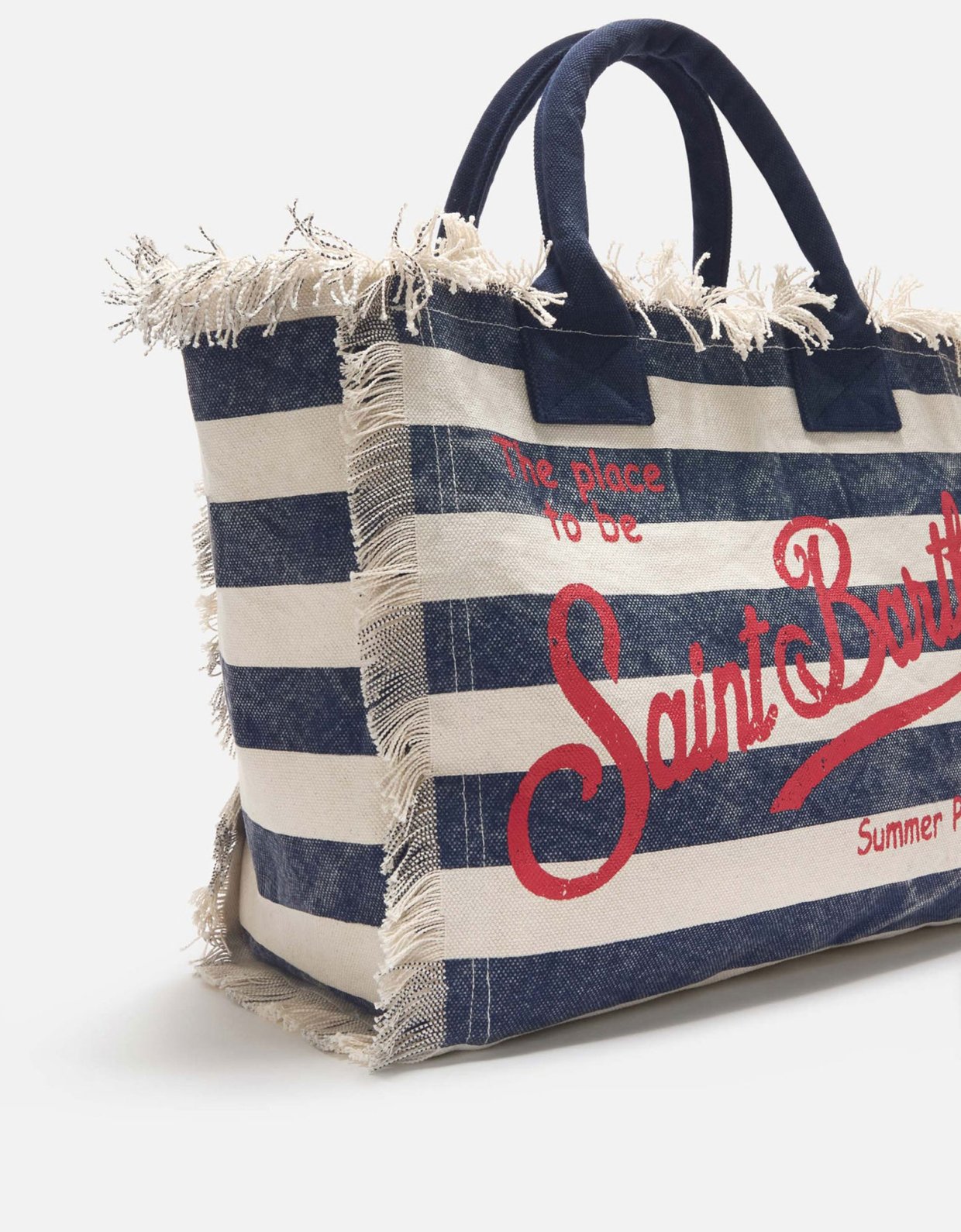 MC2 Saint Barth Blue canvas vanity regular bag with horizontal stripes
