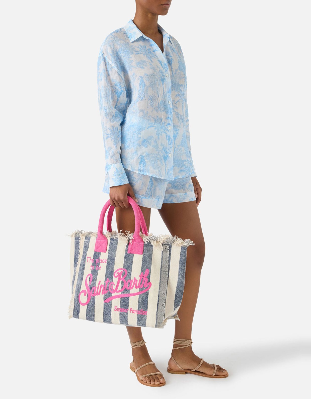 MC2 Saint Barth Regular vanity canvas bag with blue vertical stripes
