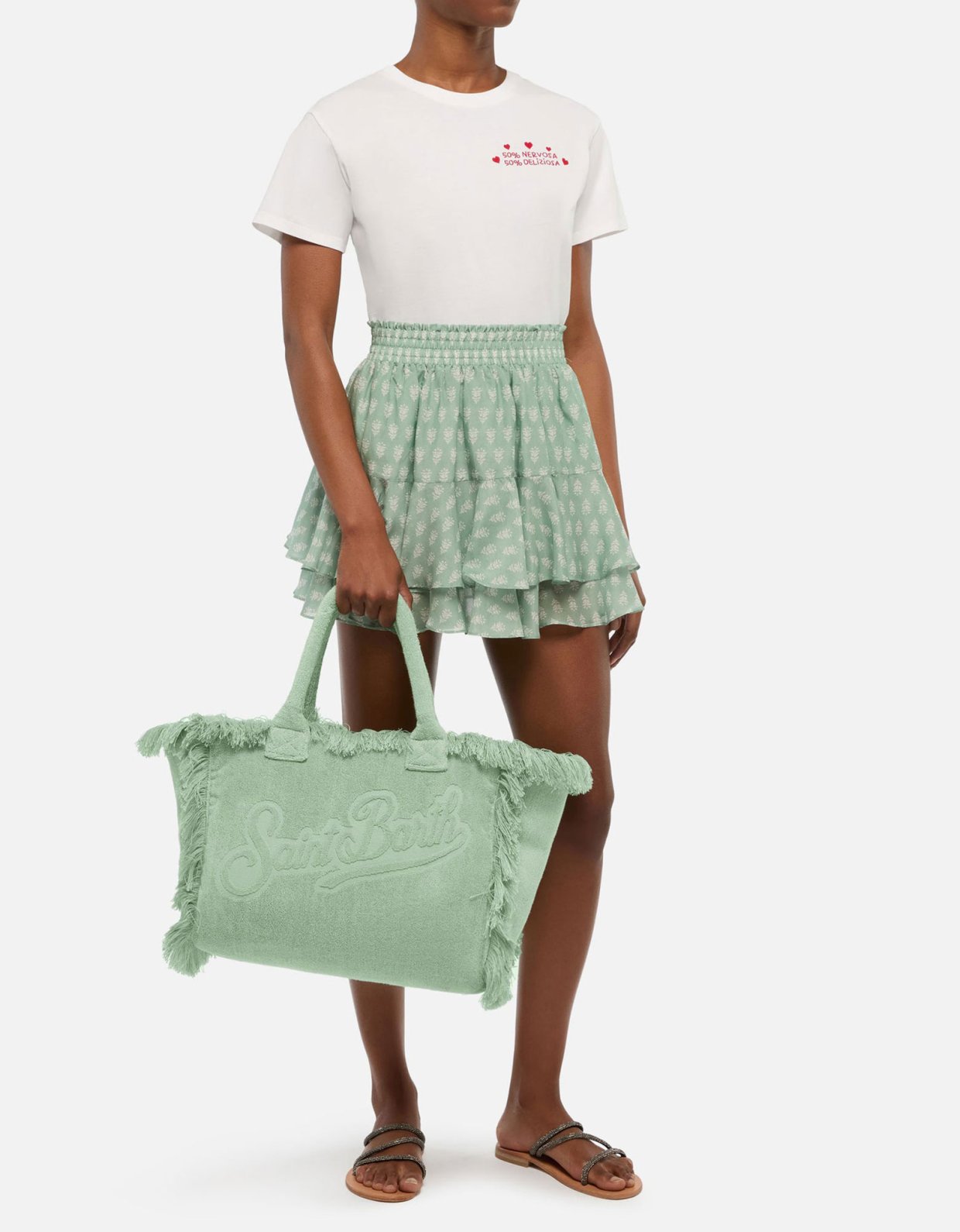 MC2 Saint Barth Mint green solid color terry effect Vanity regular bag