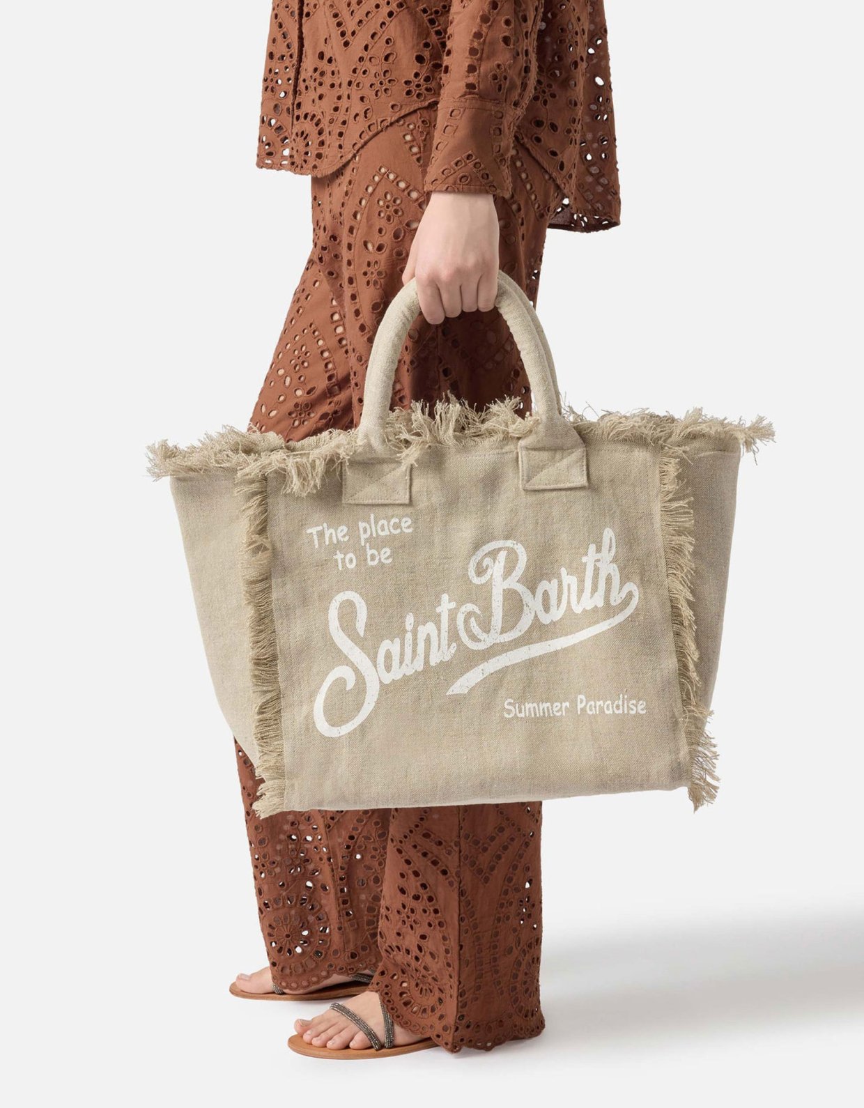 MC2 Saint Barth Beige solid color linen vanity regular bag