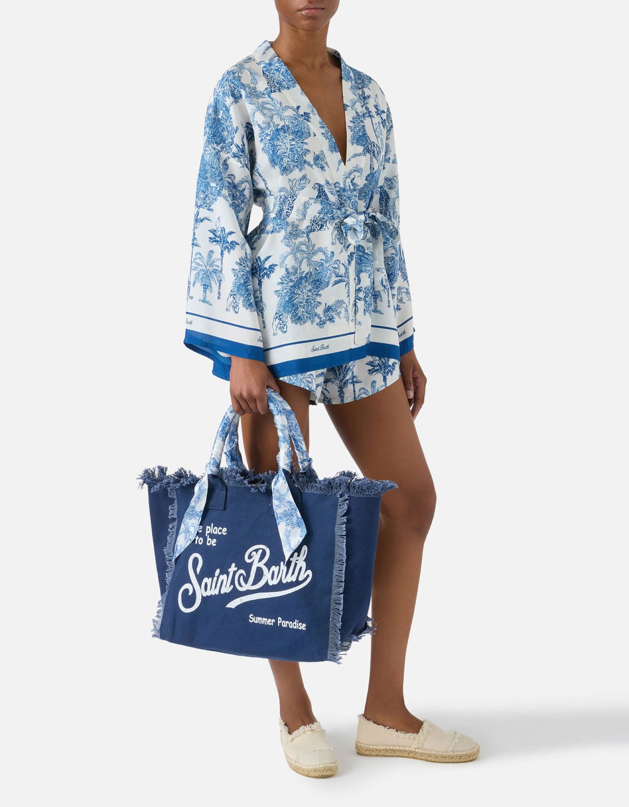 MC2 Saint Barth Blue canvas vanity regular bag with removable twill