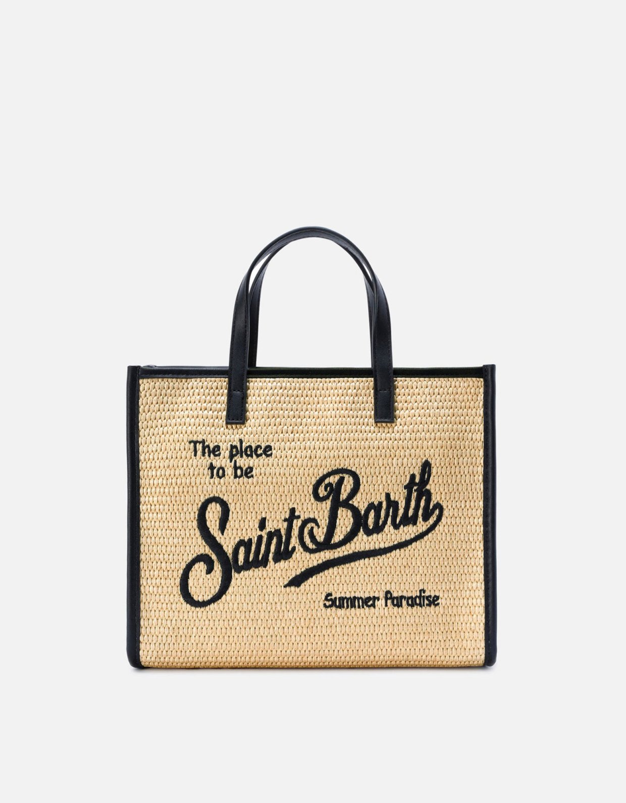 MC2 Saint Barth Vivian medium straw effect bag with black embroidered logo