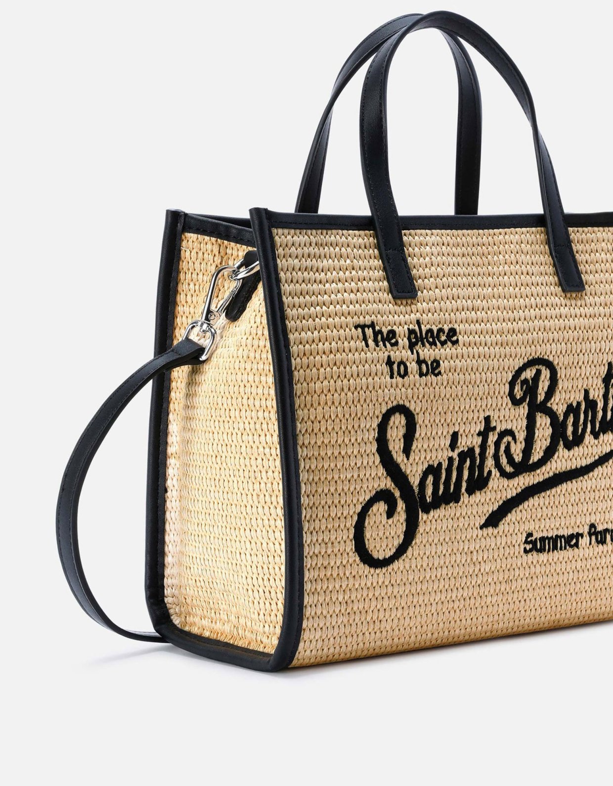 MC2 Saint Barth Vivian medium straw effect bag with black embroidered logo