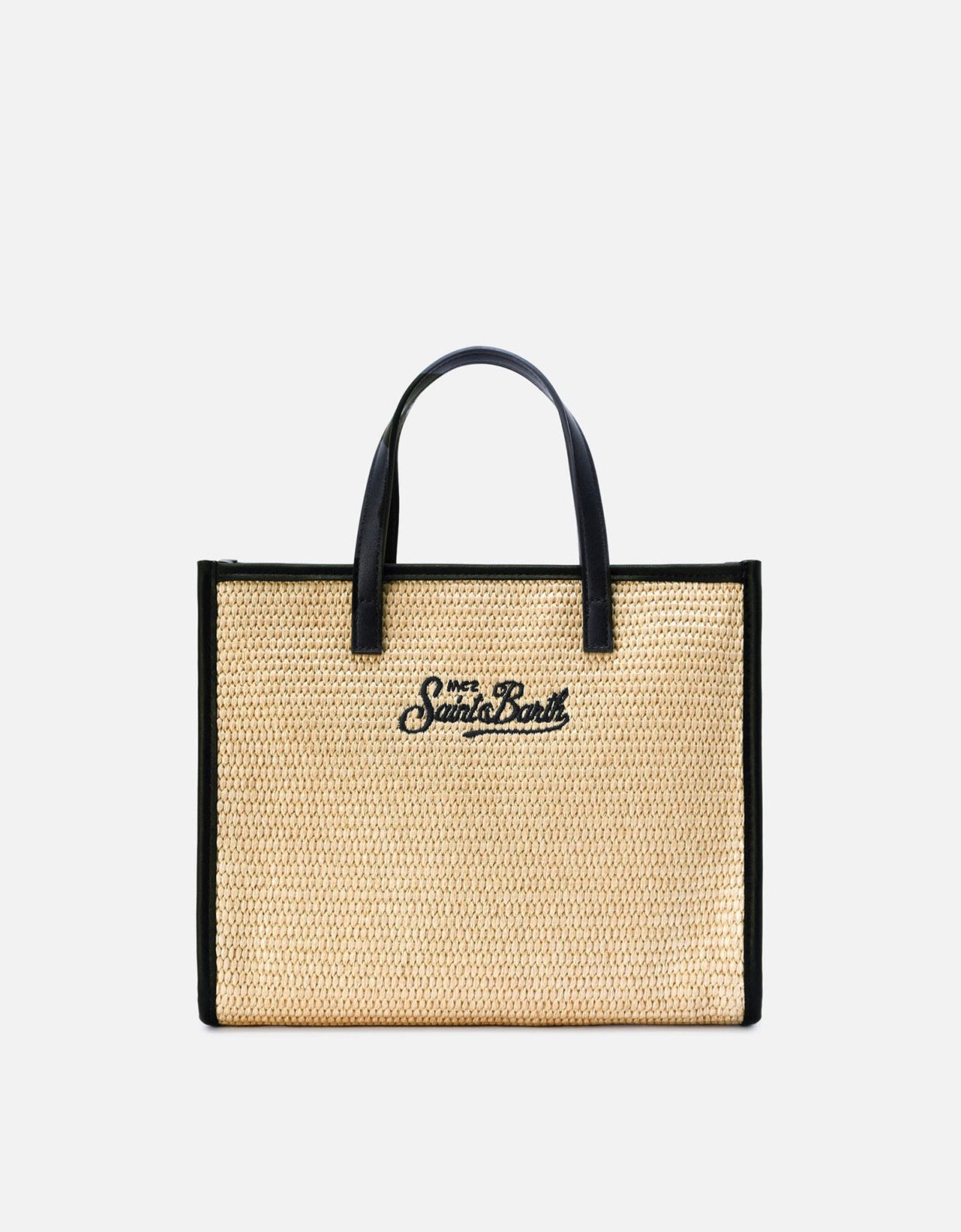 MC2 Saint Barth Vivian medium straw effect bag with black embroidered logo