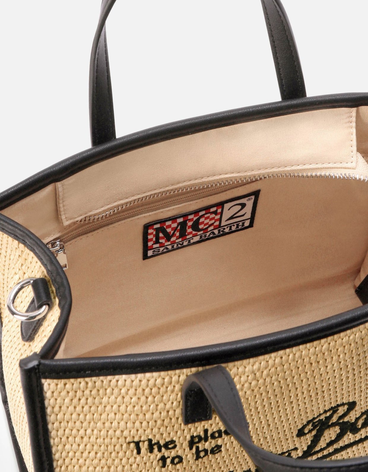 MC2 Saint Barth Vivian medium straw effect bag with black embroidered logo