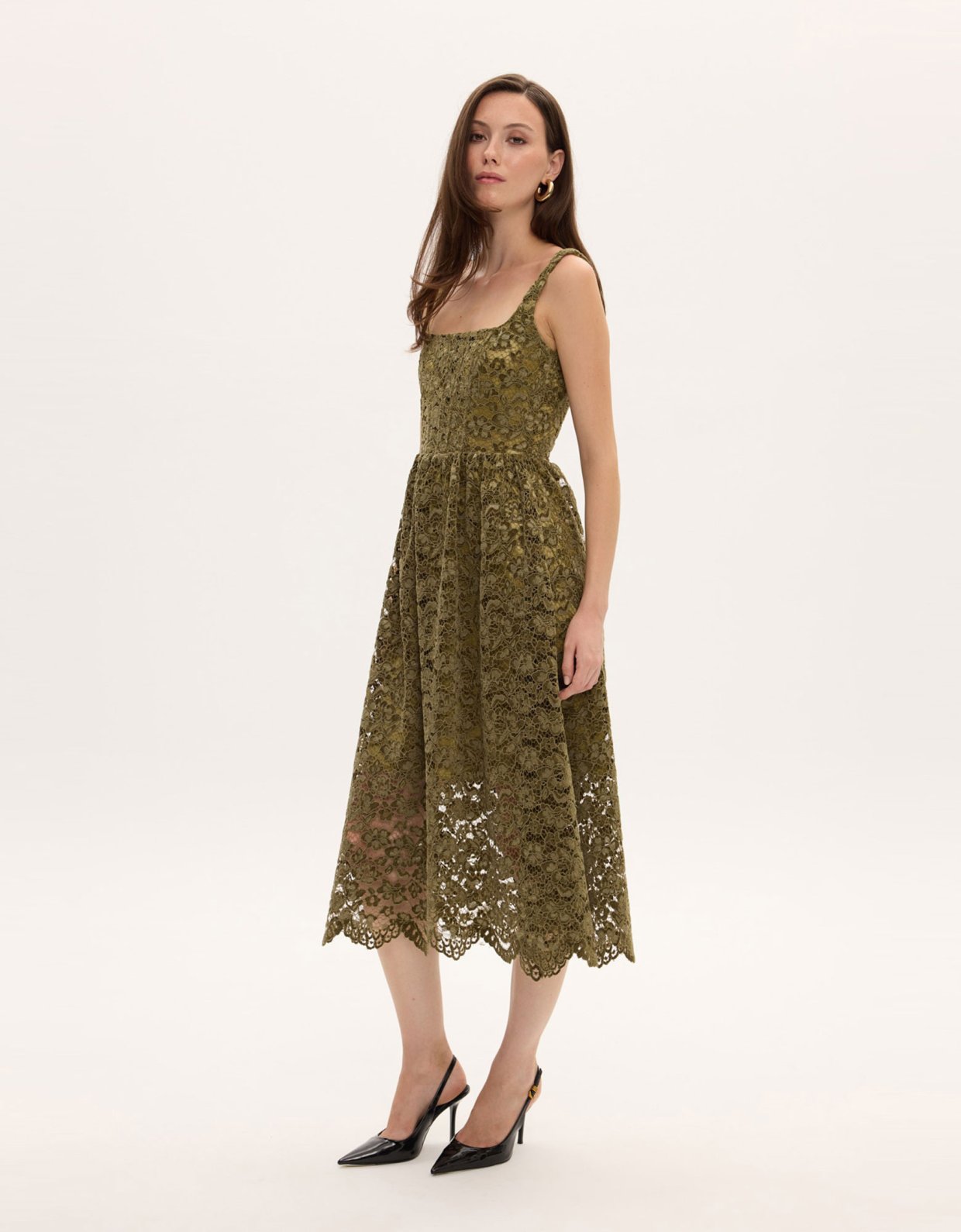 Ciel Concept Olive lace velvet midi dress