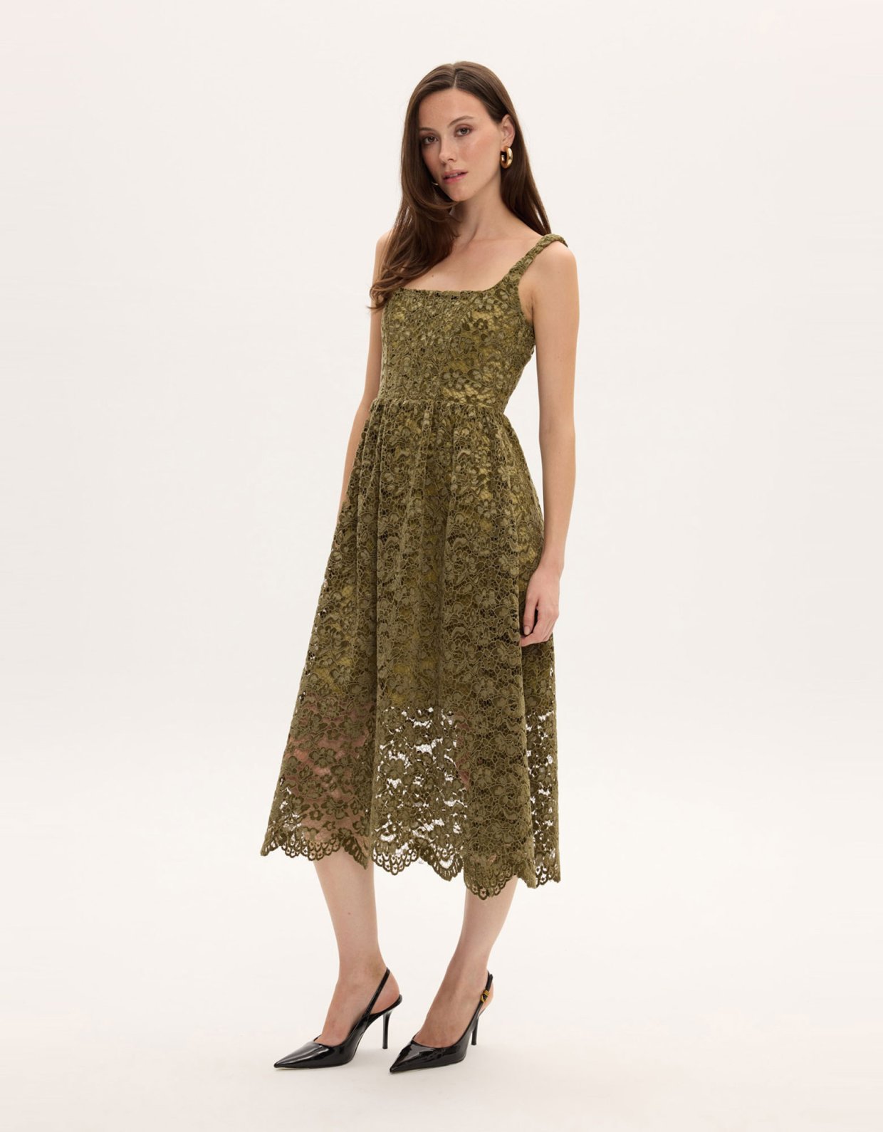 Ciel Concept Olive lace velvet midi dress