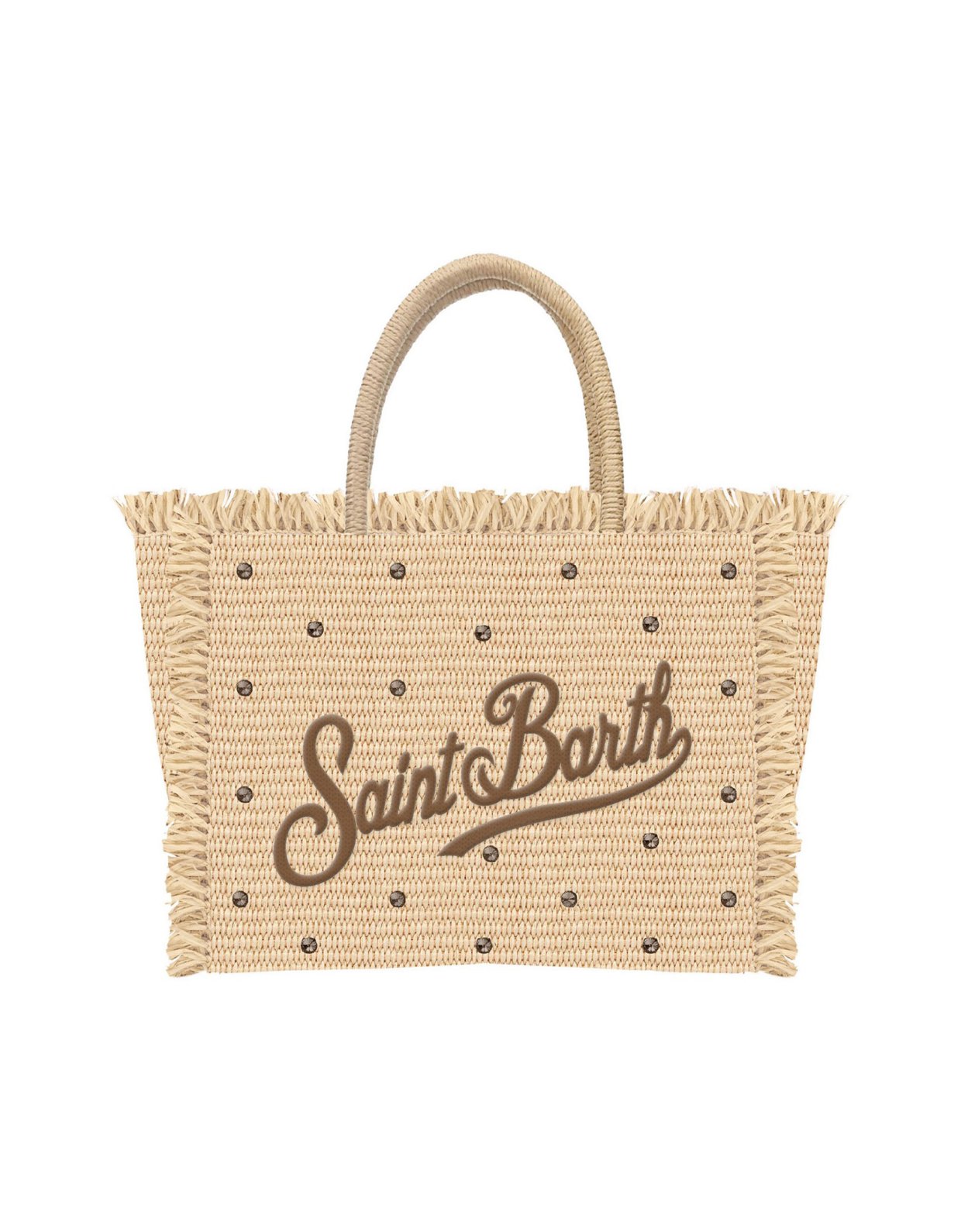 MC2 Saint Barth Vanity bag in straw effect fabric with applied rhinestones