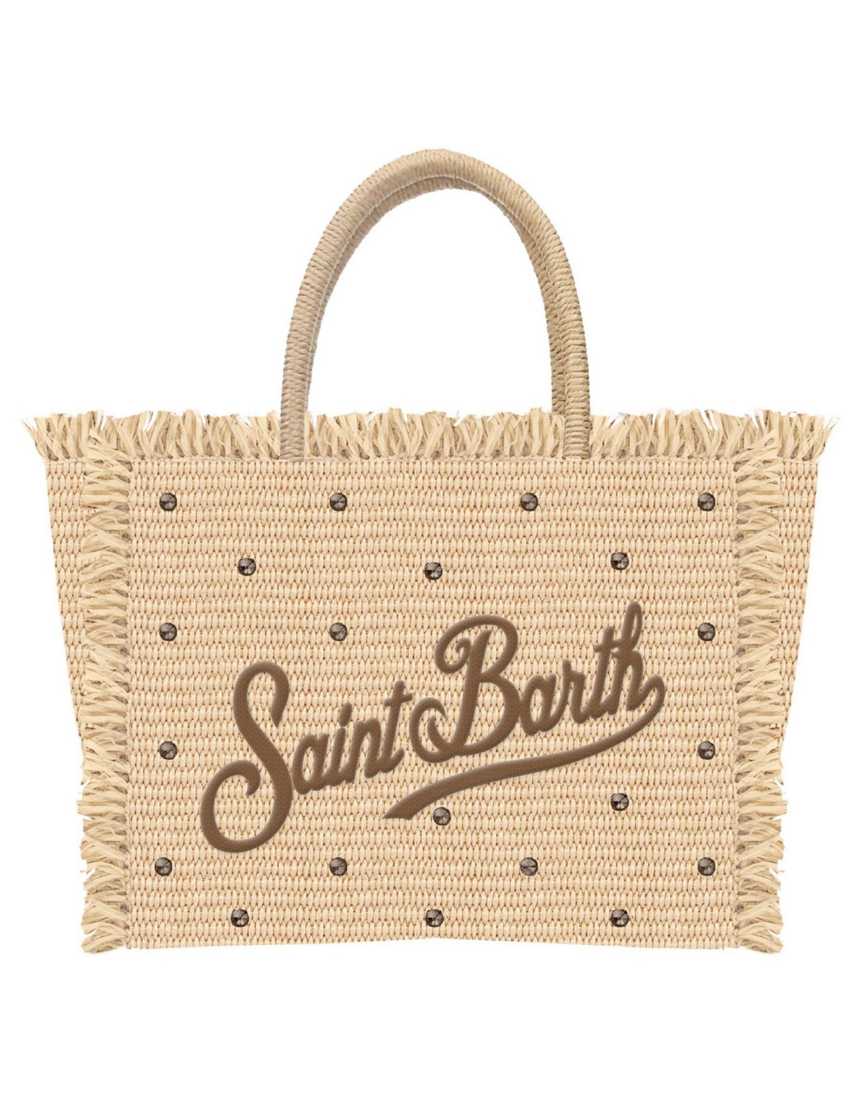 MC2 Saint Barth Vanity bag in straw effect fabric with applied rhinestones