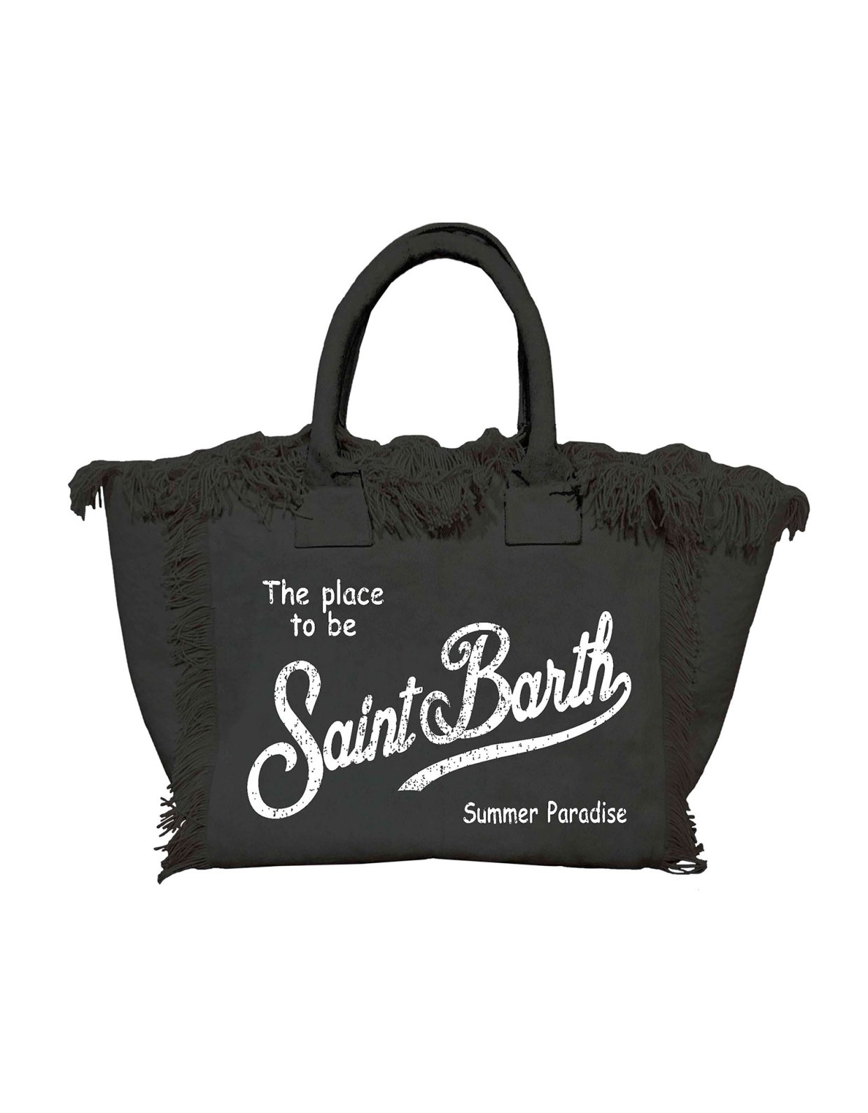 MC2 Saint Barth Black canvas vanity regular bag with fringes