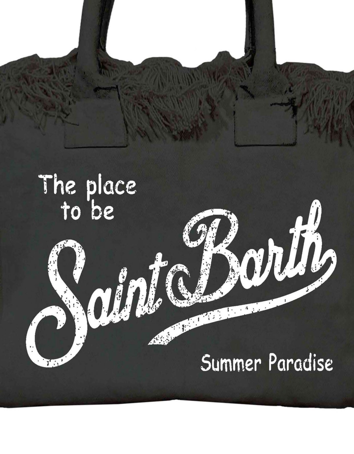 MC2 Saint Barth Black canvas vanity regular bag with fringes