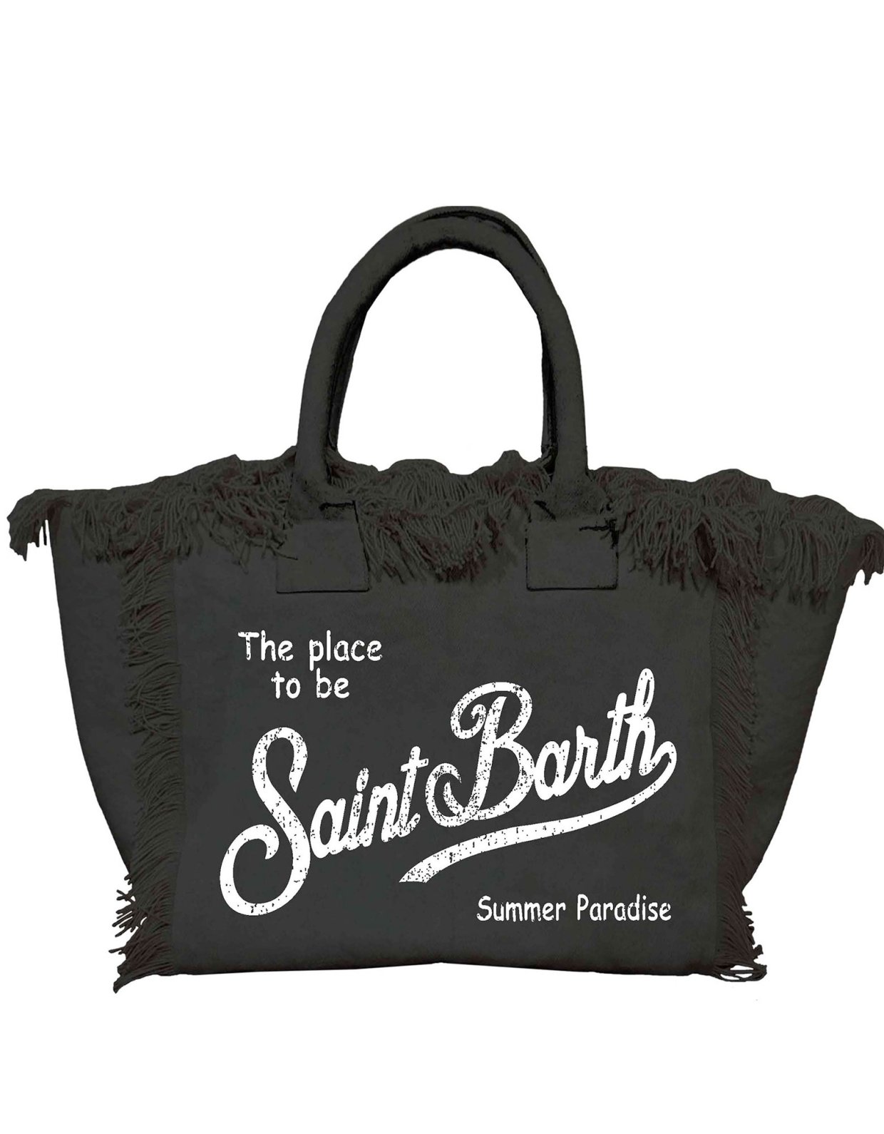 MC2 Saint Barth Black canvas vanity regular bag with fringes