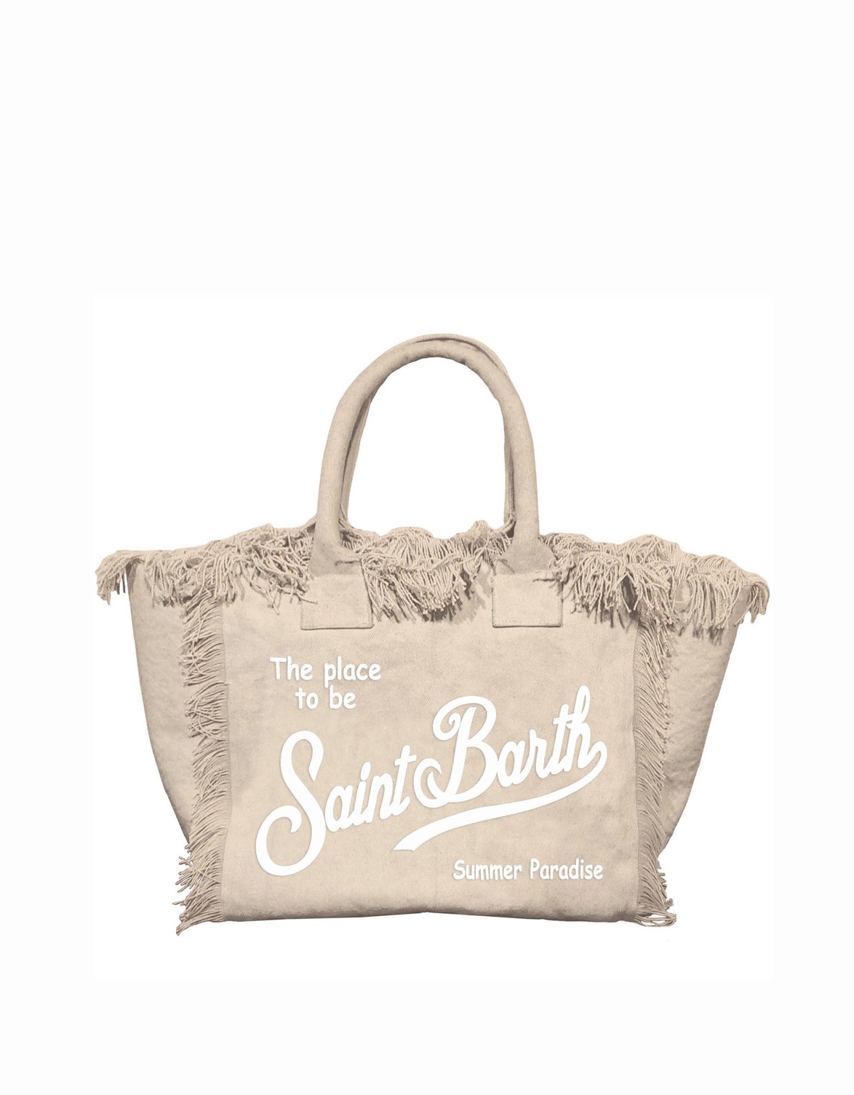 MC2 Saint Barth Beige canvas vanity regular bag with fringes
