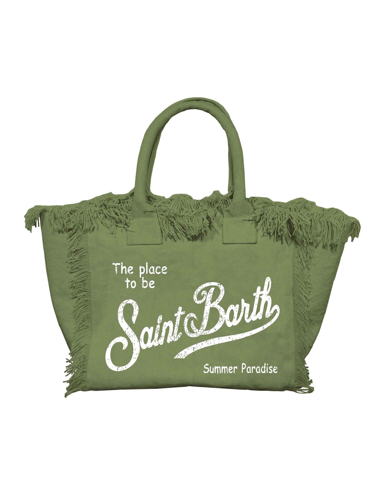 MC2 Saint Barth Military green canvas vanity regular bag with fringes