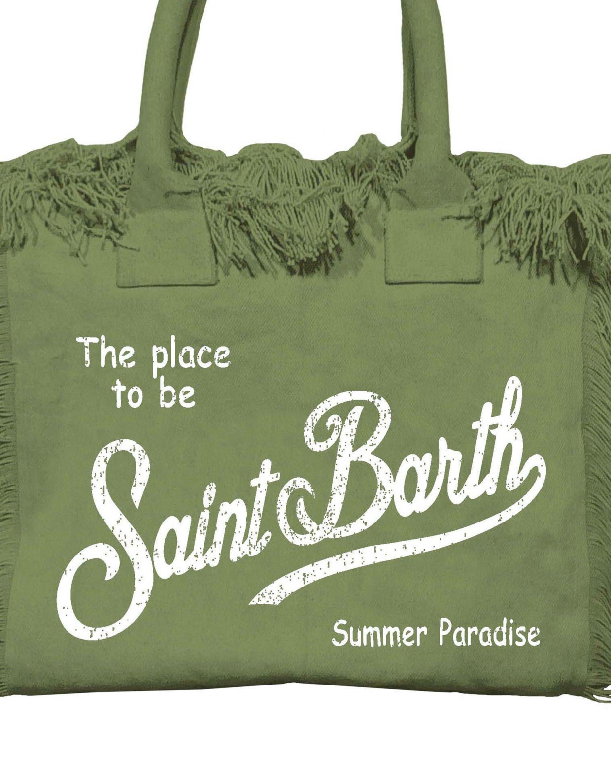 MC2 Saint Barth Military green canvas vanity regular bag with fringes