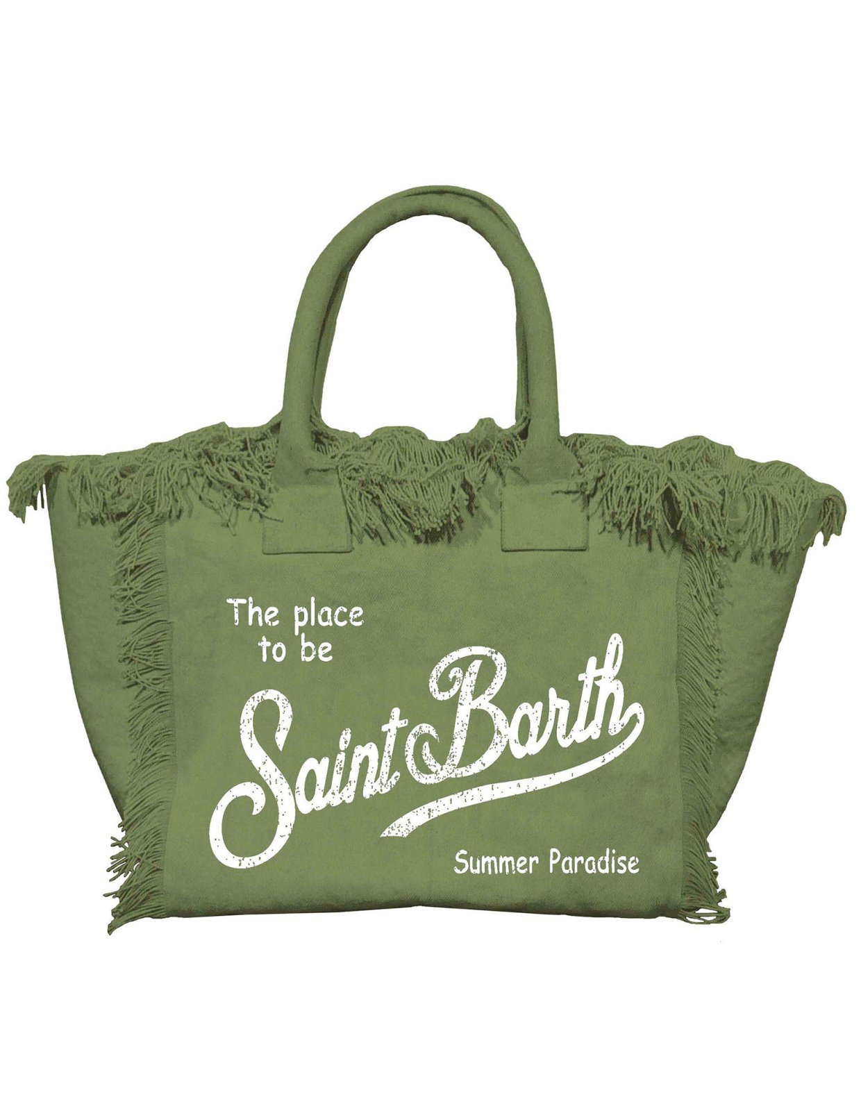MC2 Saint Barth Military green canvas vanity regular bag with fringes