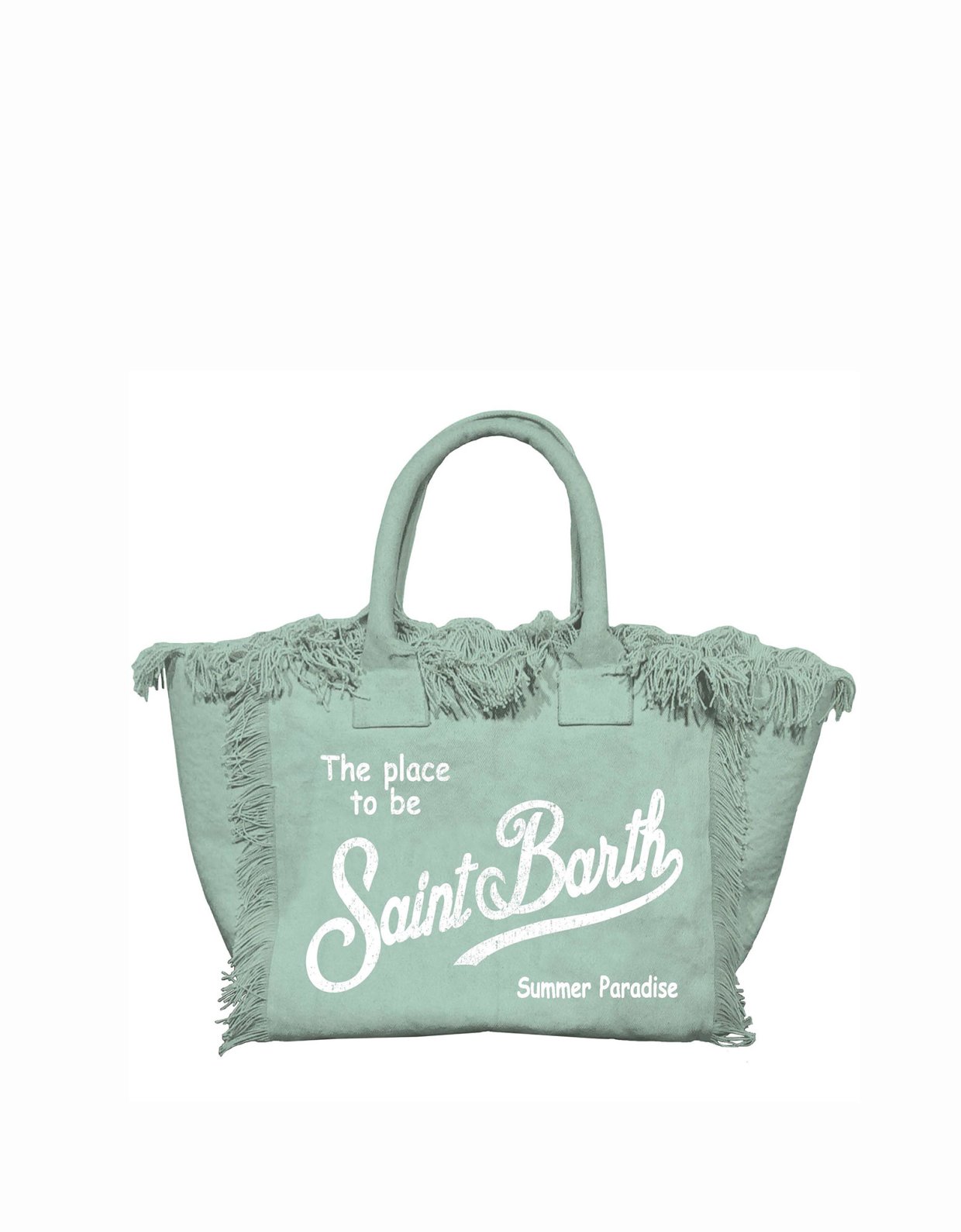 MC2 Saint Barth Sage green canvas vanity regular bag with fringes
