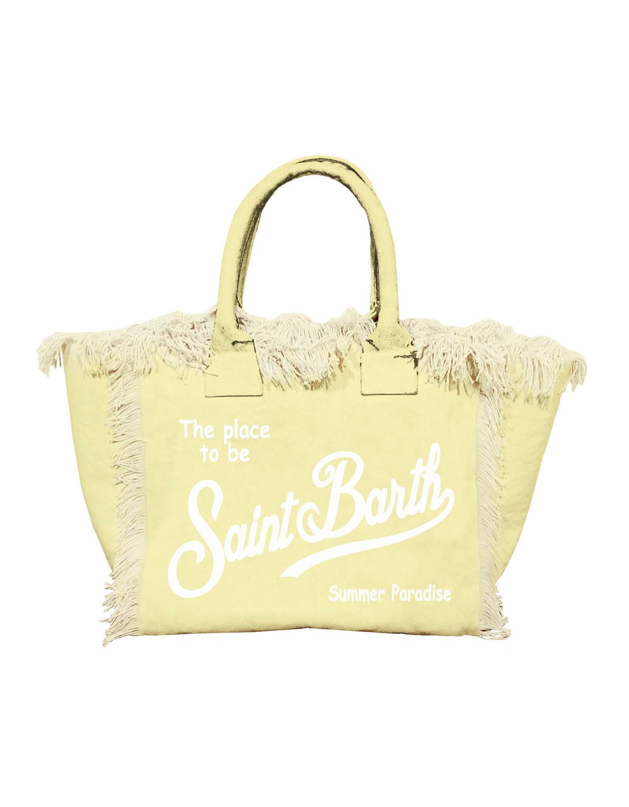 MC2 Saint Barth Light yellow canvas vanity regular bag with fringes