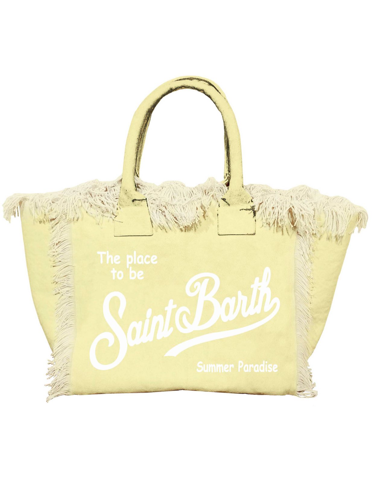 MC2 Saint Barth Light yellow canvas vanity regular bag with fringes
