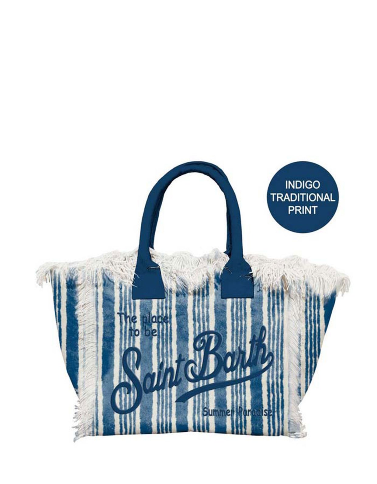 MC2 Saint Barth Vanity cotton canvas tote bag with stripes and indigo logo print