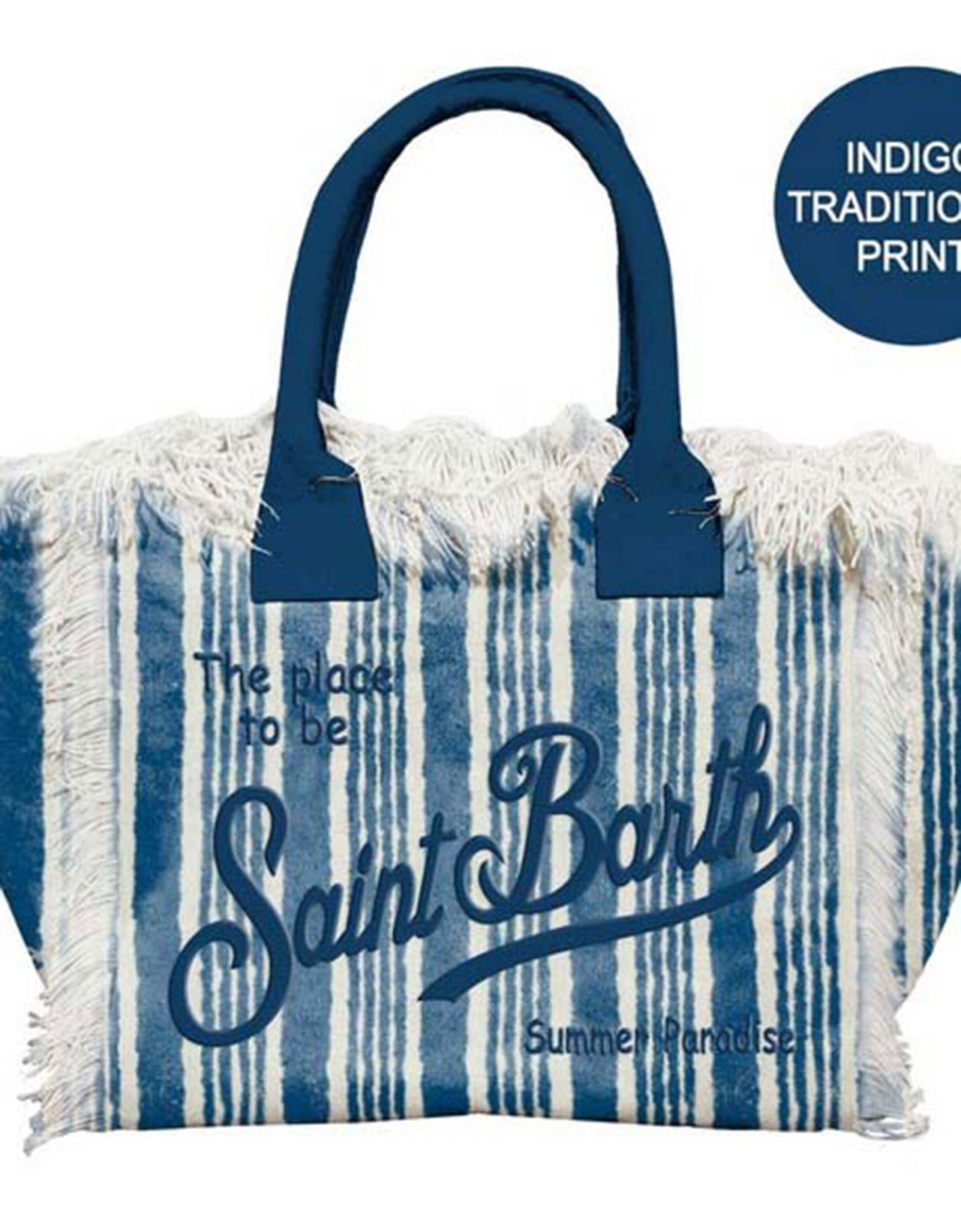 MC2 Saint Barth Vanity cotton canvas tote bag with stripes and indigo logo print