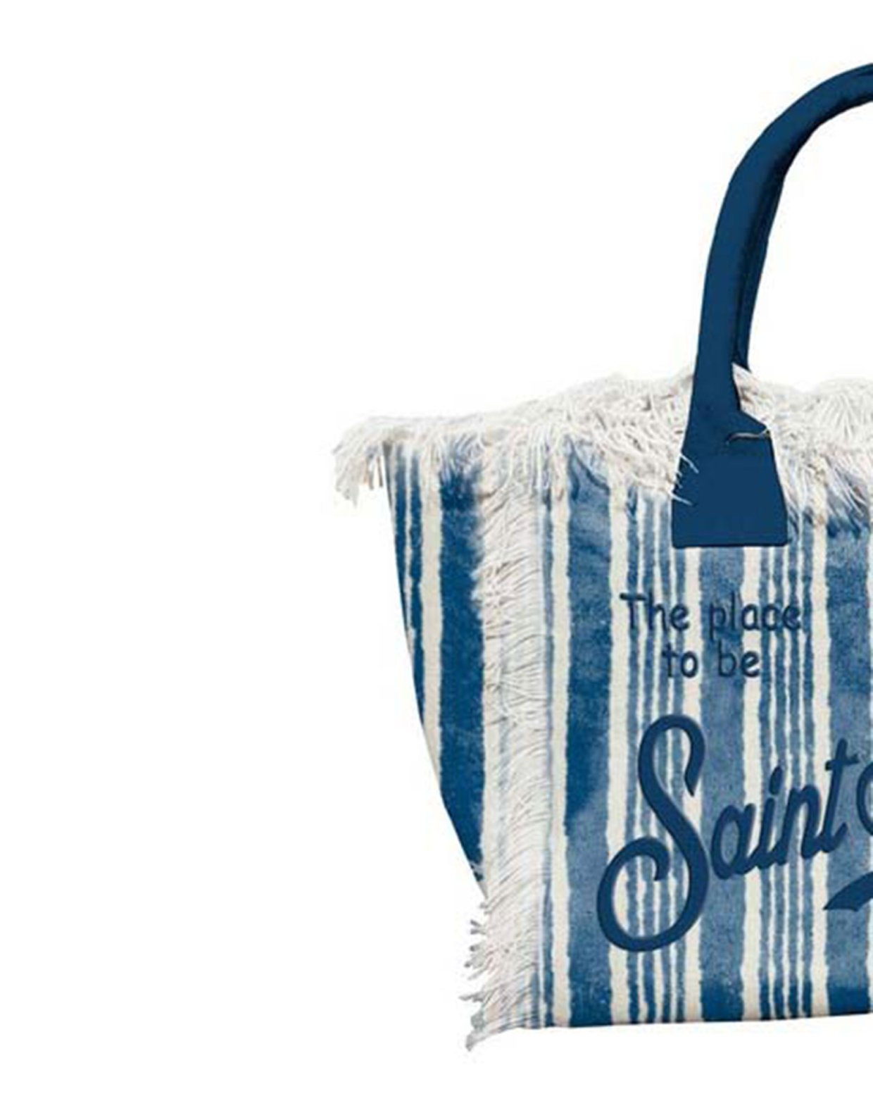 MC2 Saint Barth Vanity cotton canvas tote bag with stripes and indigo logo print
