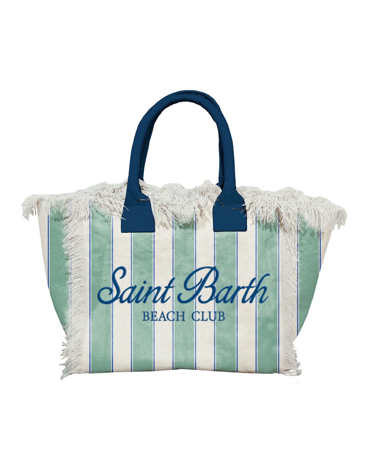 MC2 Saint Barth Canvas vanity regular bag with sage green stripes and blue details