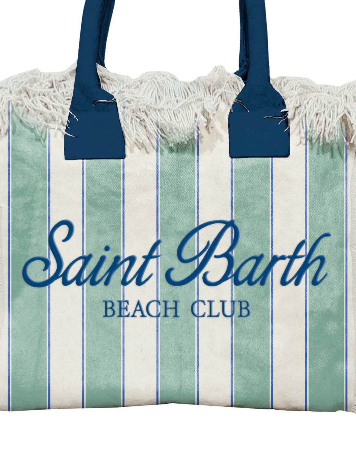 MC2 Saint Barth Canvas vanity regular bag with sage green stripes and blue details