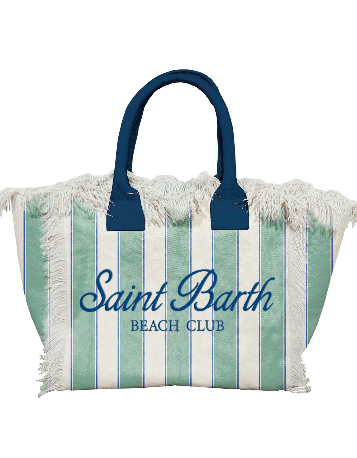 MC2 Saint Barth Canvas vanity regular bag with sage green stripes and blue details