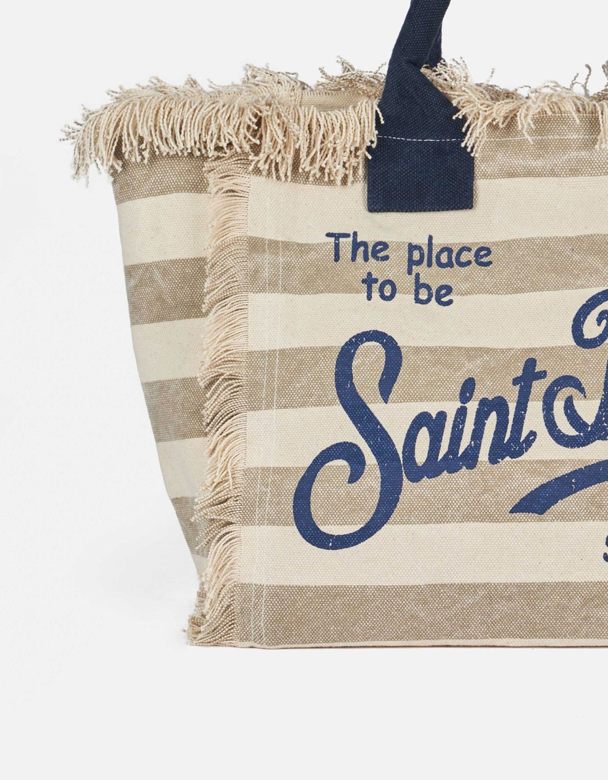 MC2 Saint Barth Vanity beige striped cotton canvas tote bag