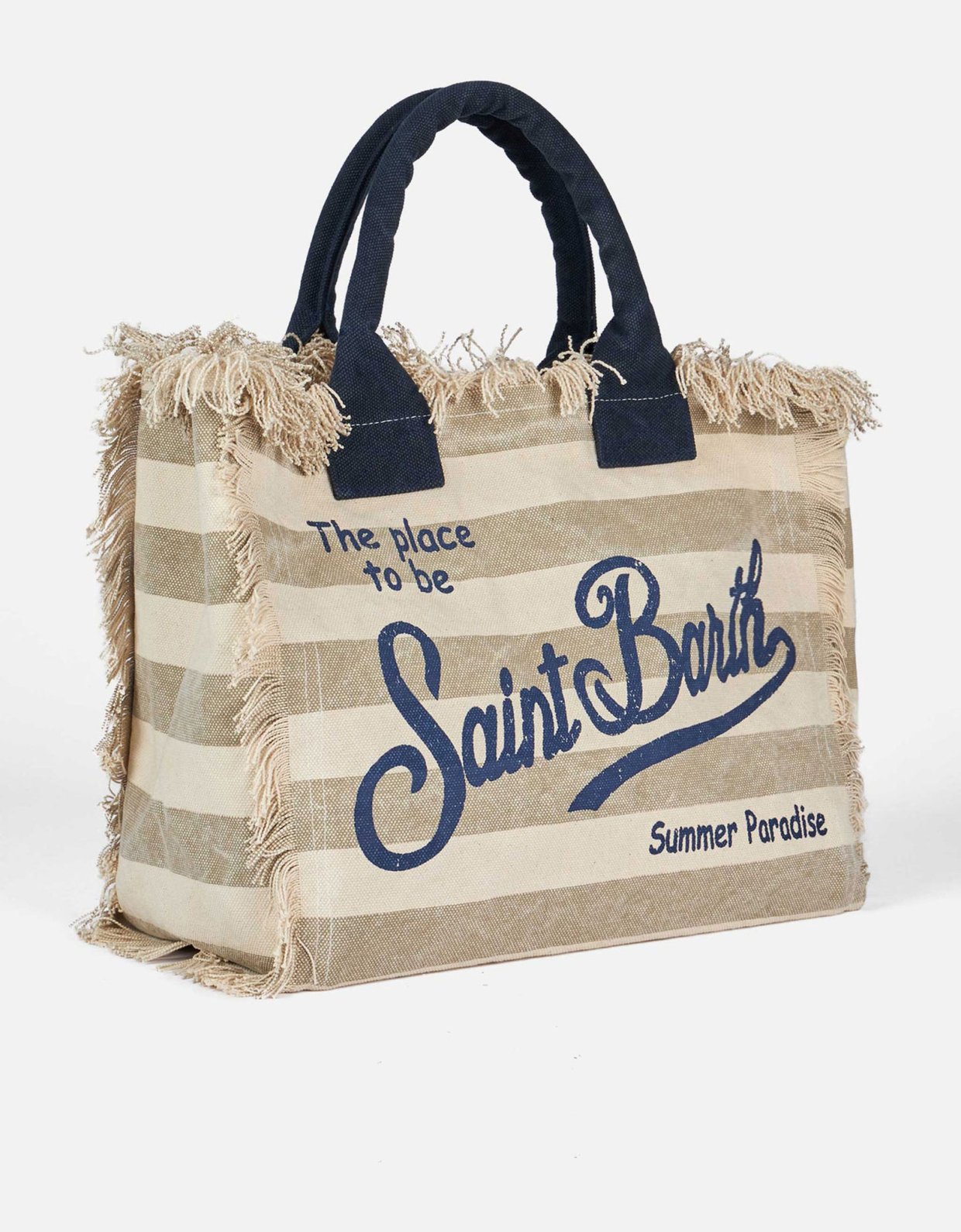 MC2 Saint Barth Vanity beige striped cotton canvas tote bag
