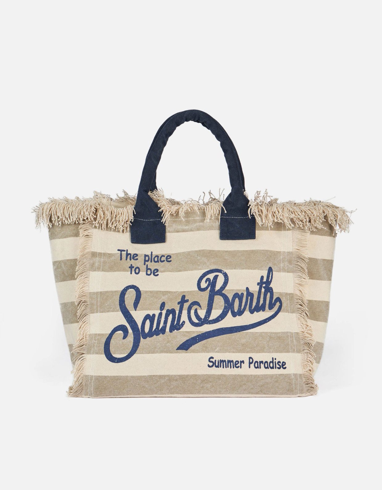 MC2 Saint Barth Vanity beige striped cotton canvas tote bag