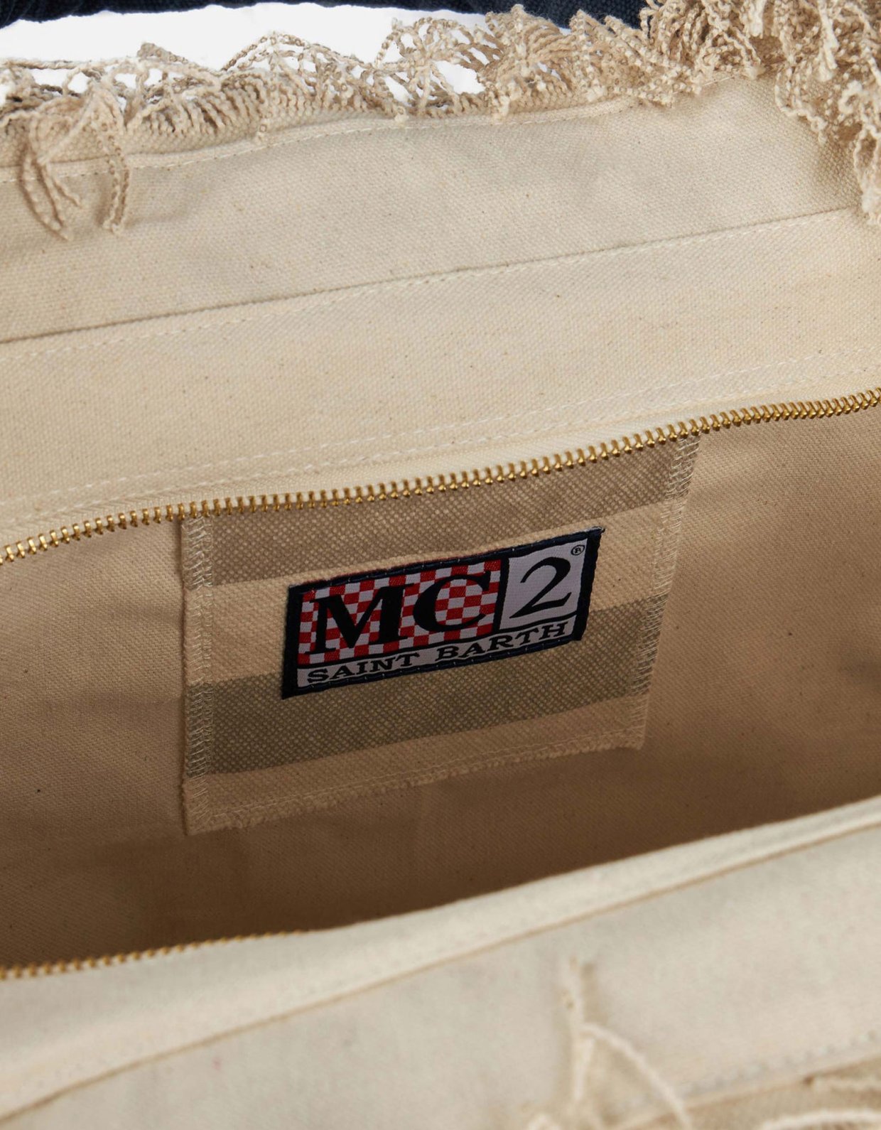 MC2 Saint Barth Vanity beige striped cotton canvas tote bag