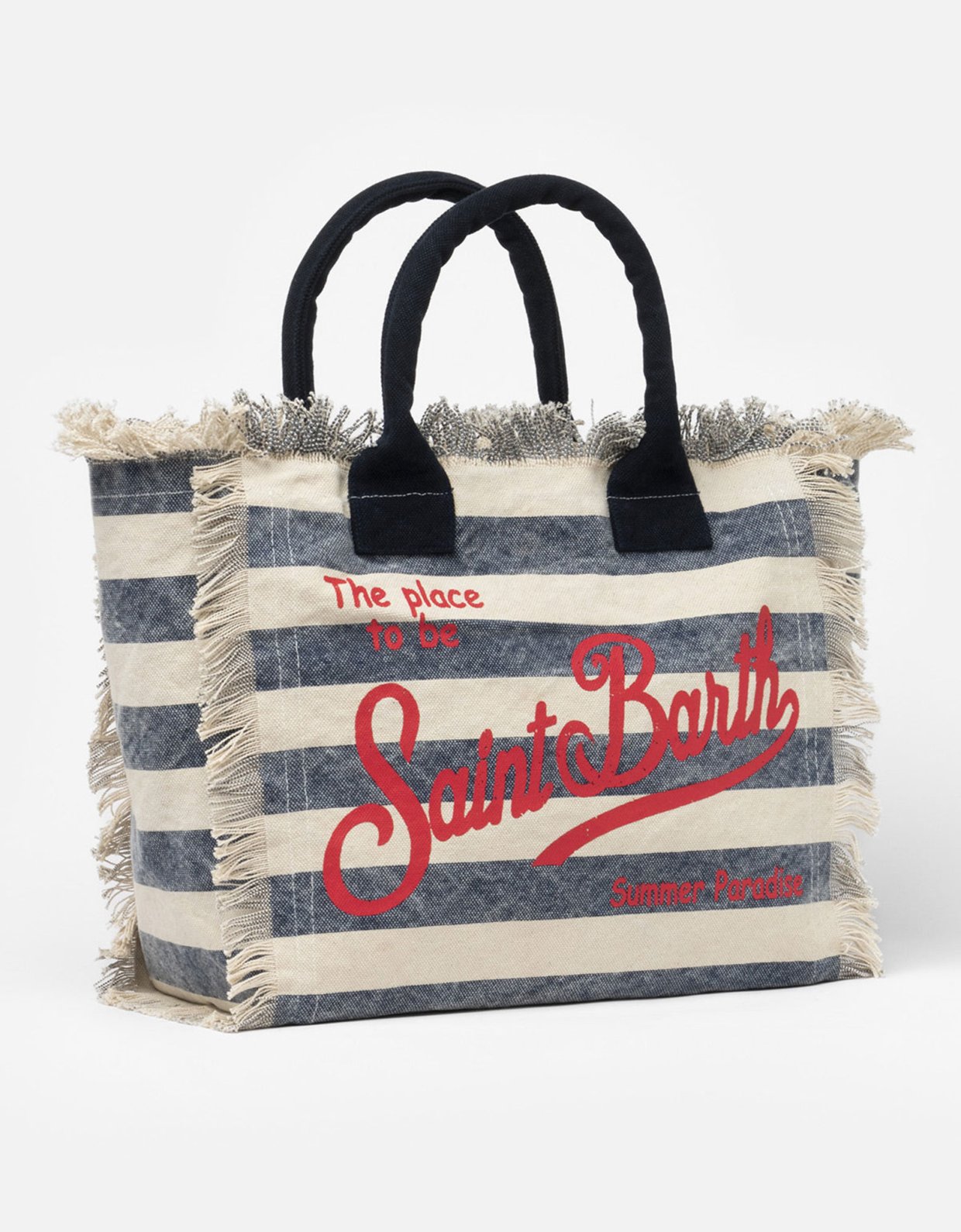 MC2 Saint Barth Vanity cotton canvas tote bag with navy blue striped print