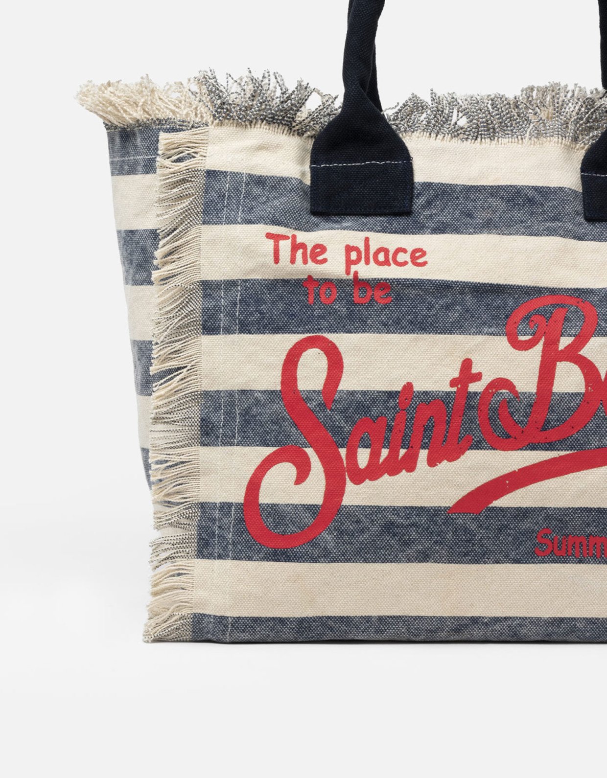 MC2 Saint Barth Vanity cotton canvas tote bag with navy blue striped print