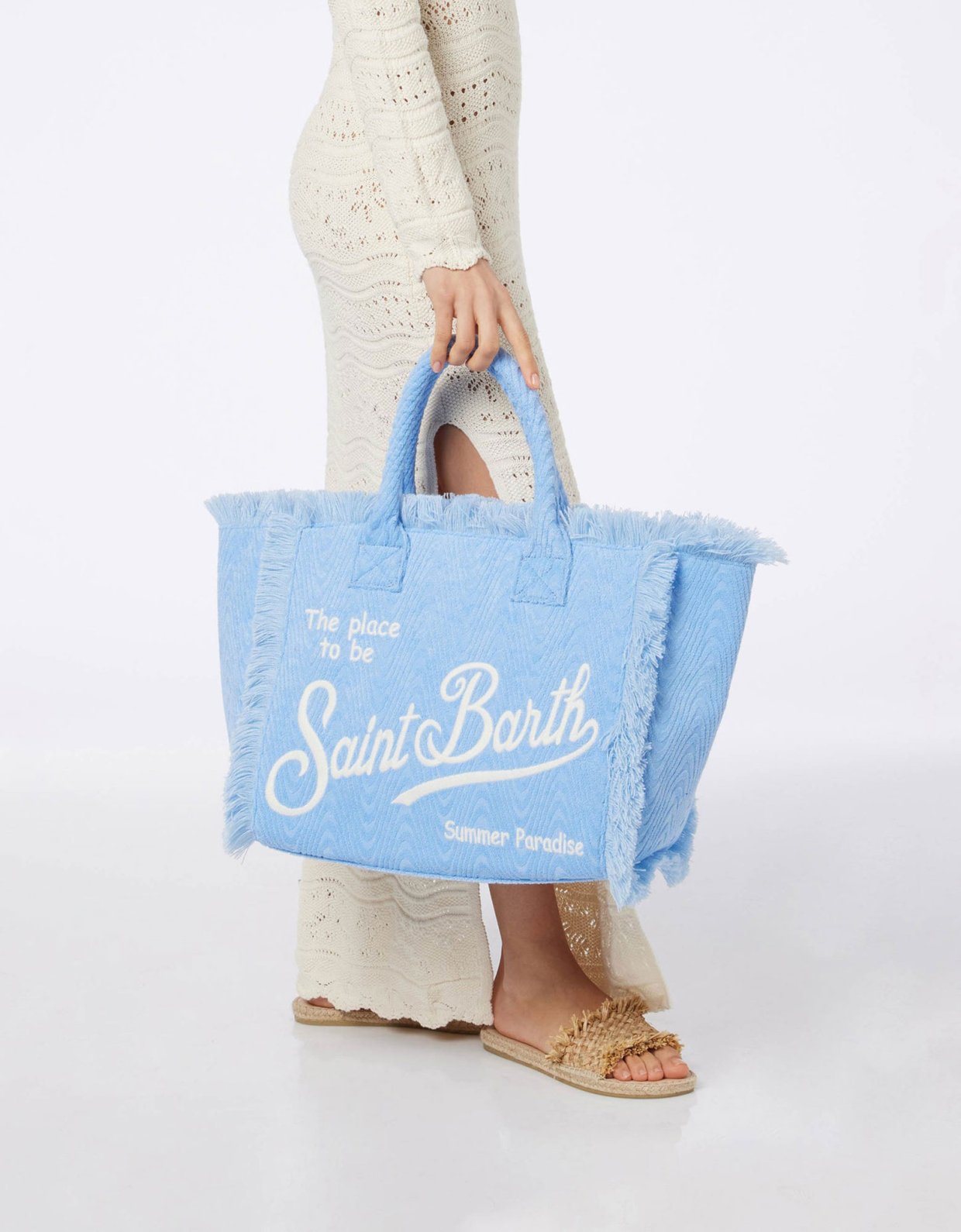 MC2 Saint Barth Vanity light blue terry embossed sponge tote bag