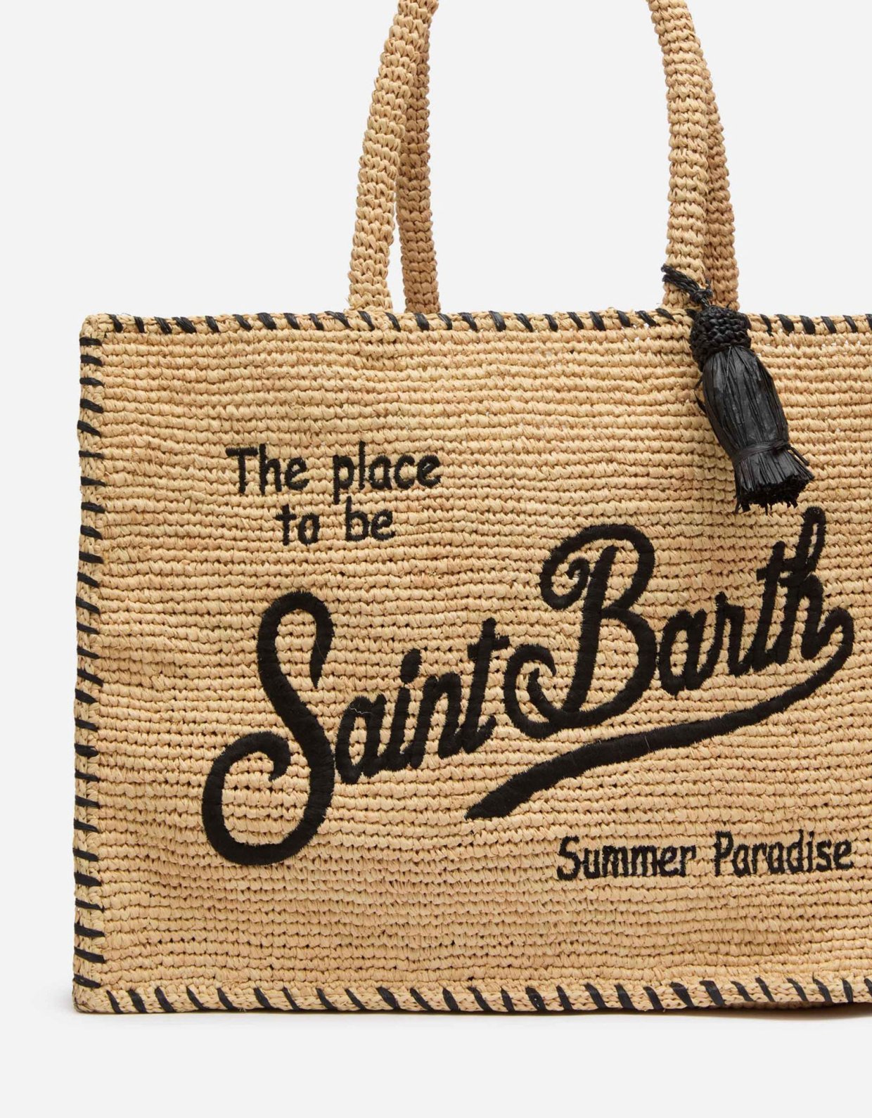 MC2 Saint Barth Vanity natural beige raffia shoulder bag with black trim