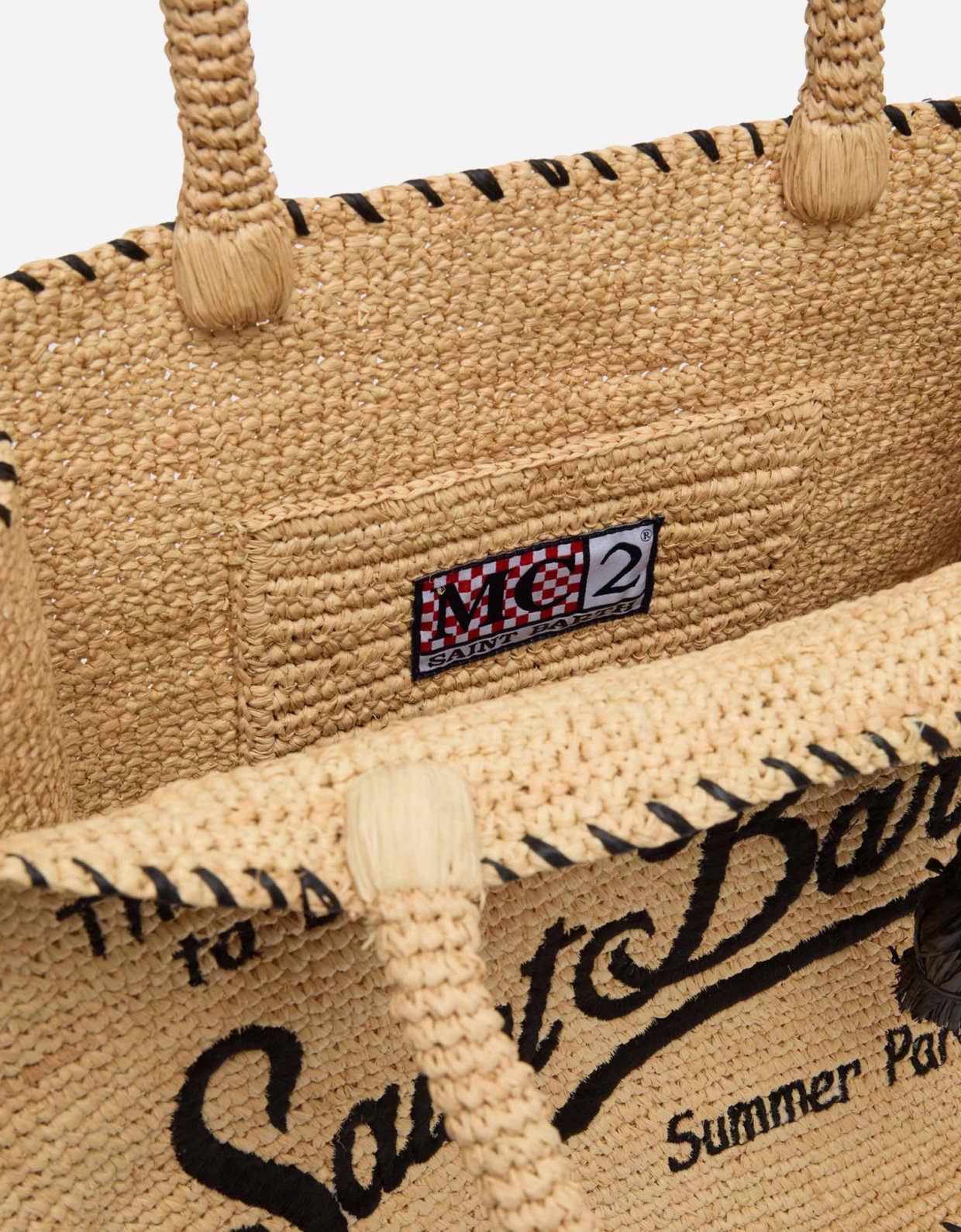 MC2 Saint Barth Vanity natural beige raffia shoulder bag with black trim