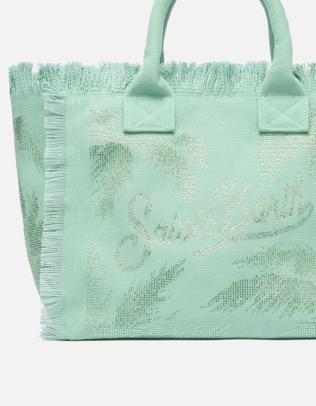 MC2 Saint Barth Vanity sage green cotton canvas tote bag with palm rhinestone embellishment